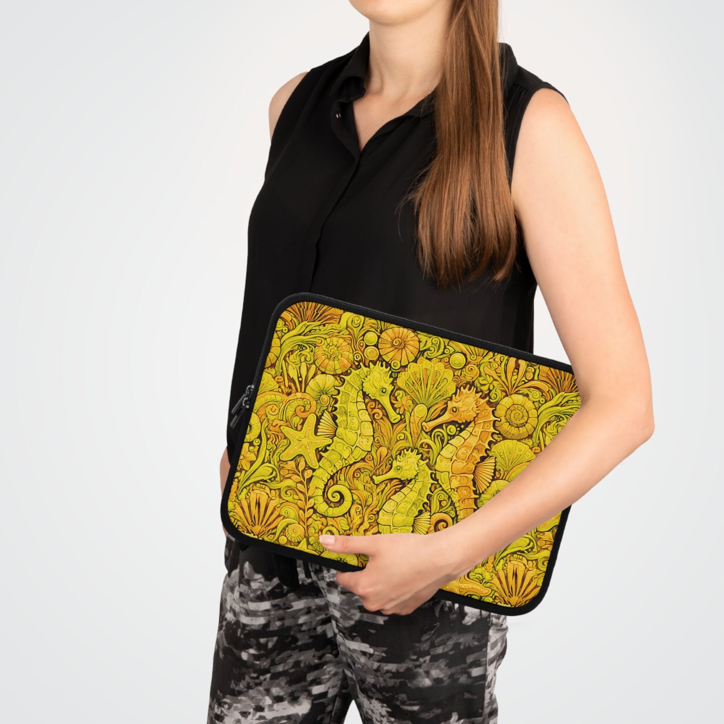 Tropical Laptop Sleeve, 5 Sizes - Perfect for Beach Lovers & Students / Seahorses, Yellow