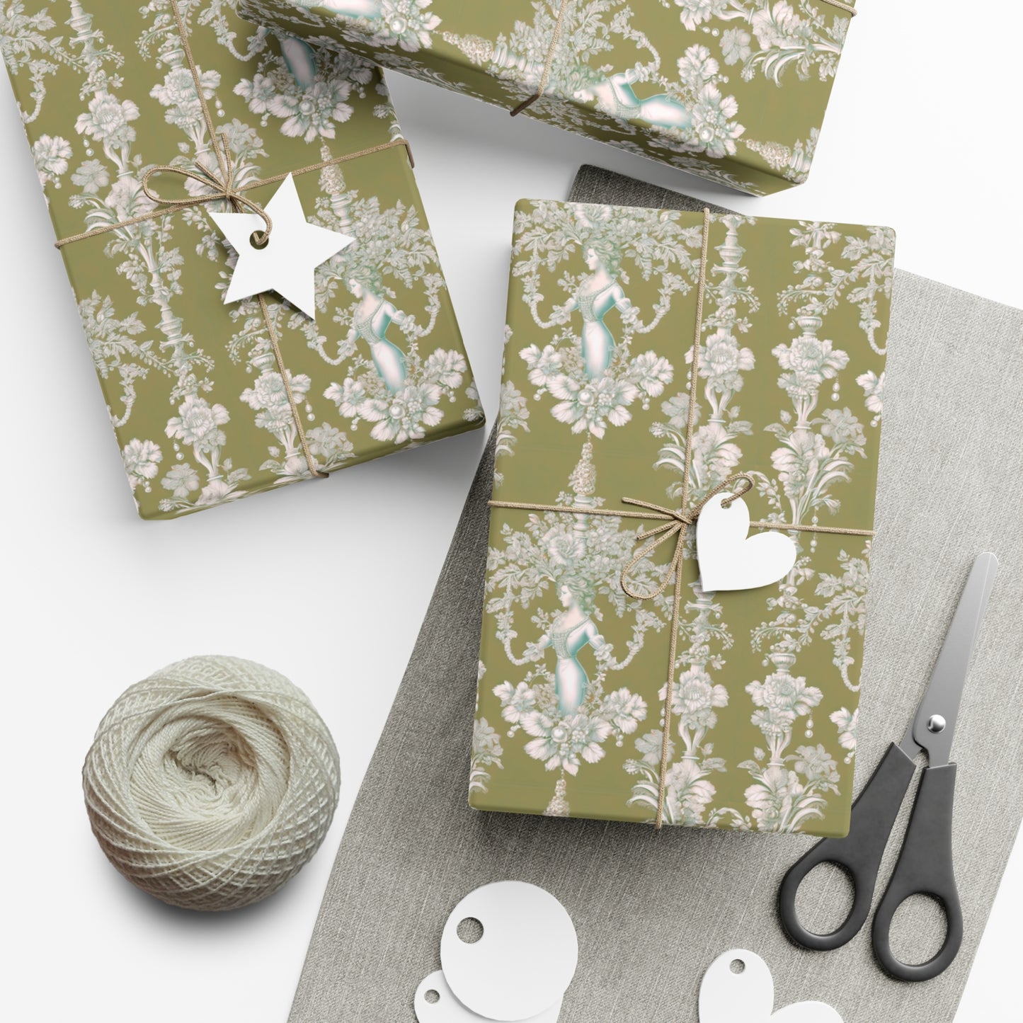 Gift Wrap Papers, Pearl Lady Toile / Green, 3 Sizes