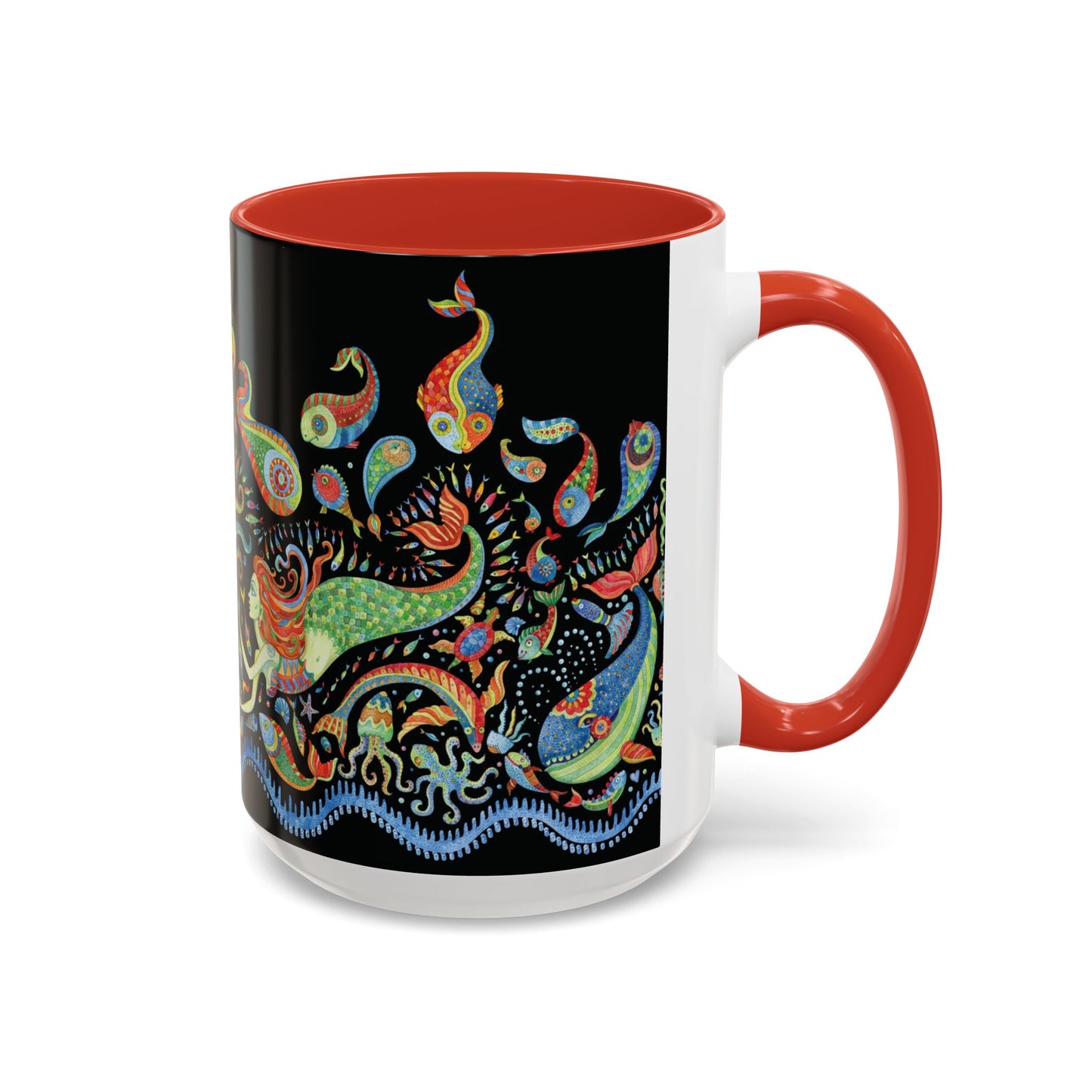 Mermaid Kingdom/Black, Coffee Mug, 8 Colors - Fun Tropical Drinkware for Beach Vibes