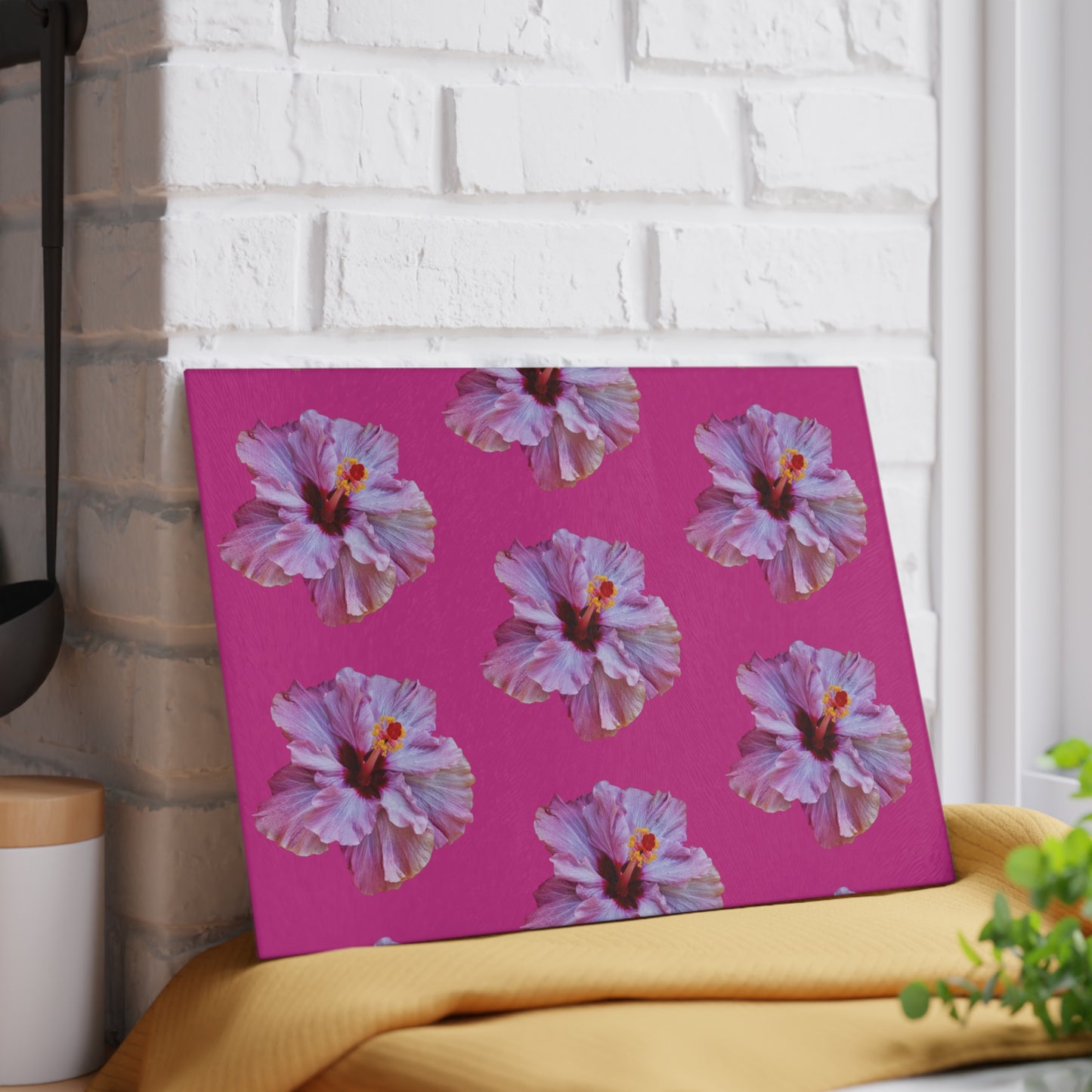 Glass Cutting Board, 2 sizes - Real Purple Hibiscus/Pink