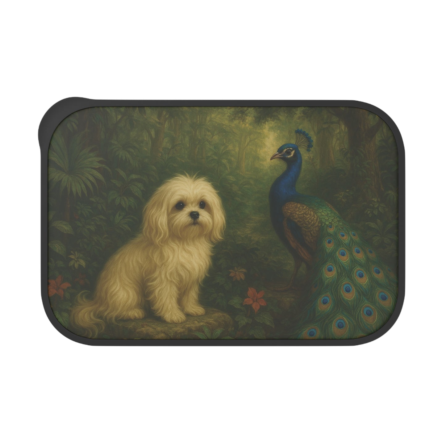 Bento Box with Utensils - Puppy Ariel and Peacock