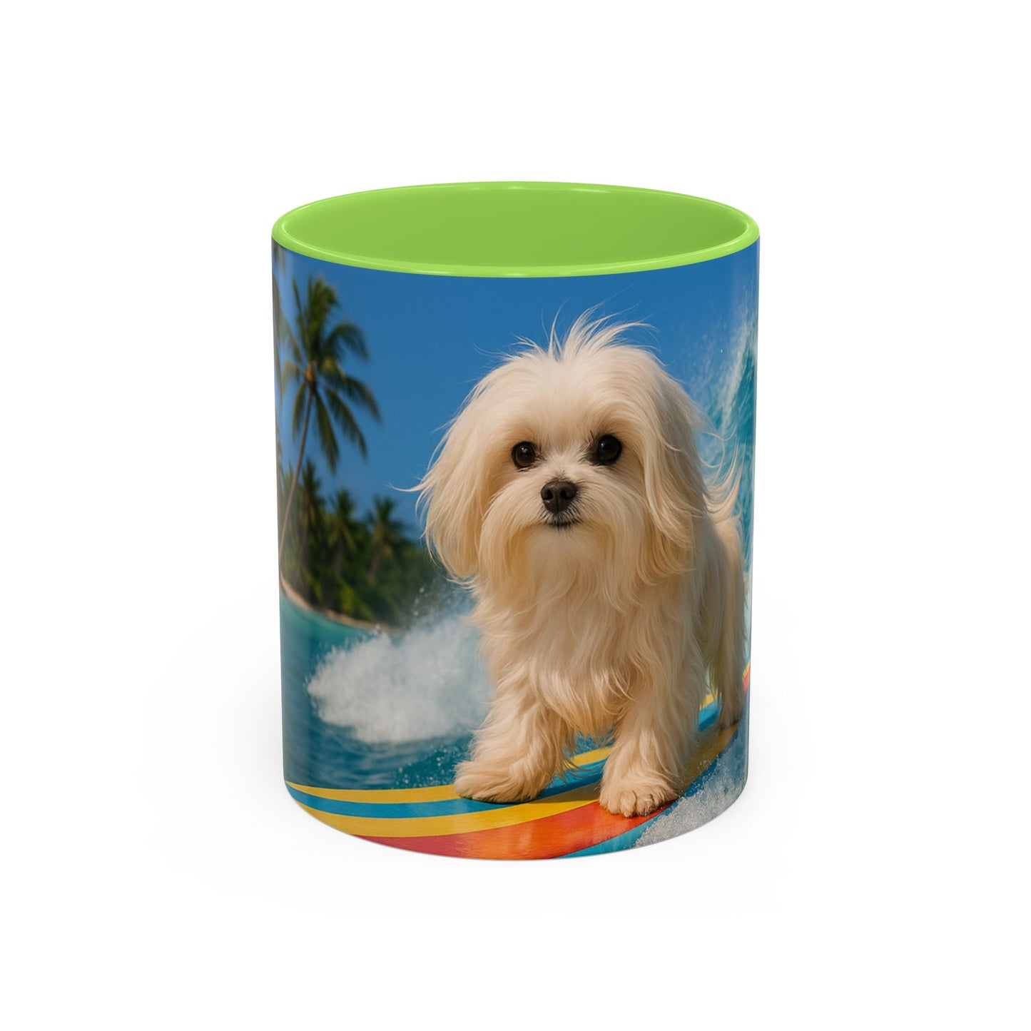 Vibrant Beach Coffee Mug - 11oz & 15oz / Puppy Ariel the Dog Surfer