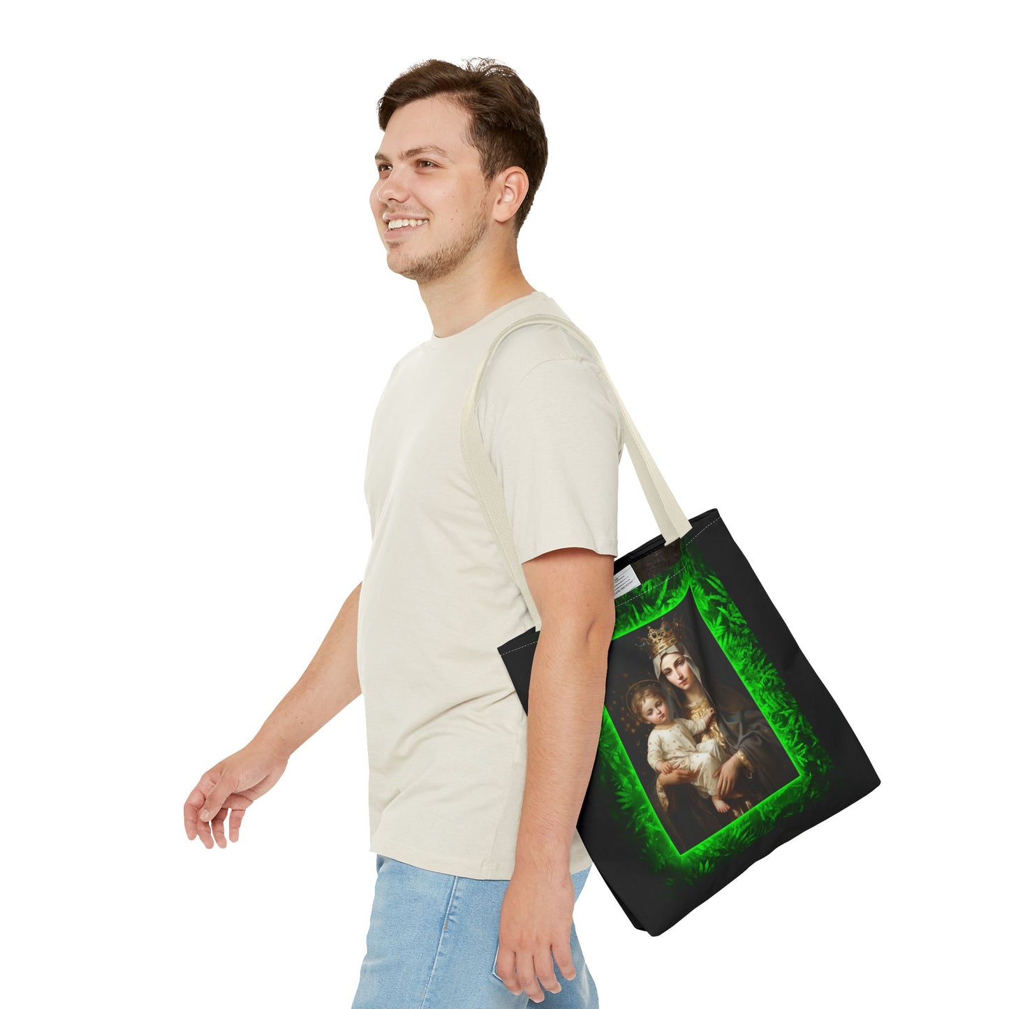 Religious Our Lady of Mt. Carmel Tropical Glow Tote Bag - 3 Sizes