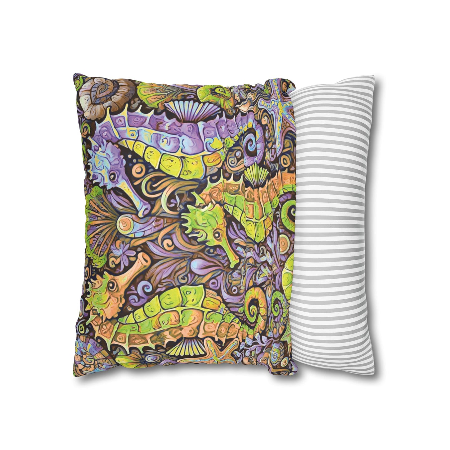 Faux Suede Square Pillowcase - Seahorse Trio, Purple