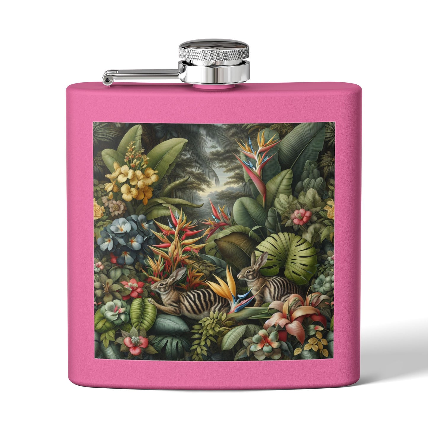 Tropical Stainless Steel 6 oz. Flask, Many Colors – Rainforest Rabbit Outing