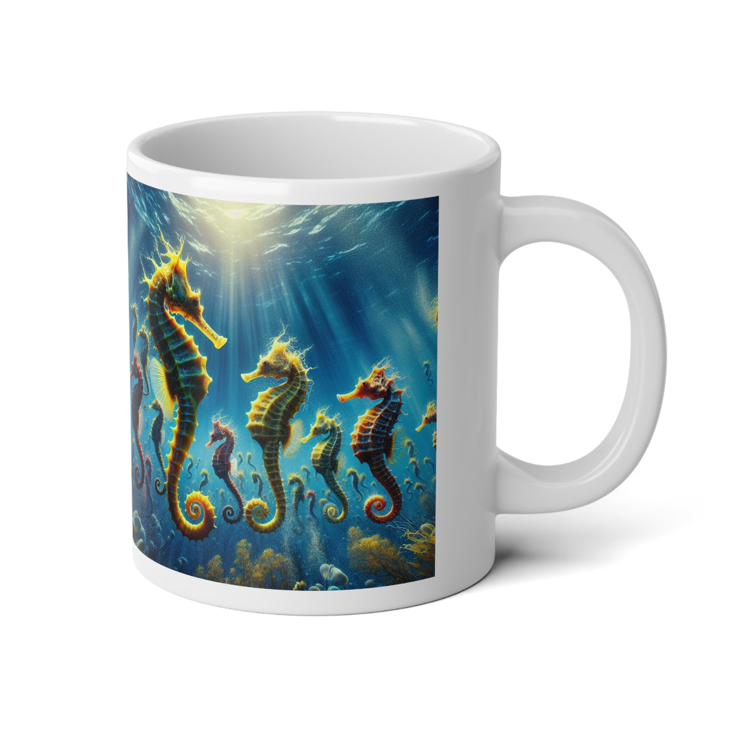 Seahorse Party, Jumbo Mug, 20oz | Tropical Coffee Cup, Gift for Ocean Lovers