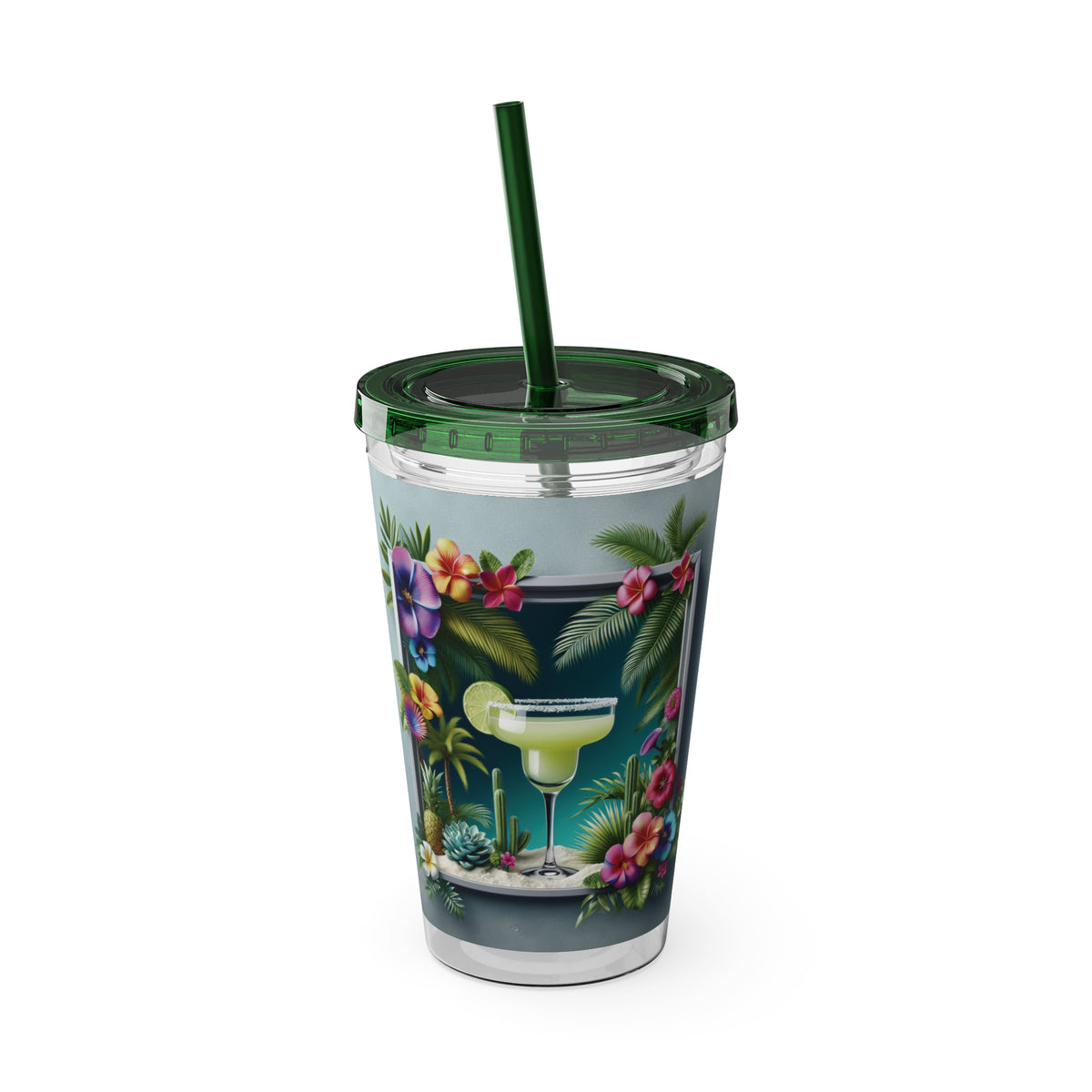 Tropical Tumbler with Straw | 16oz Colorful Travel Cup / Tropical Margarita