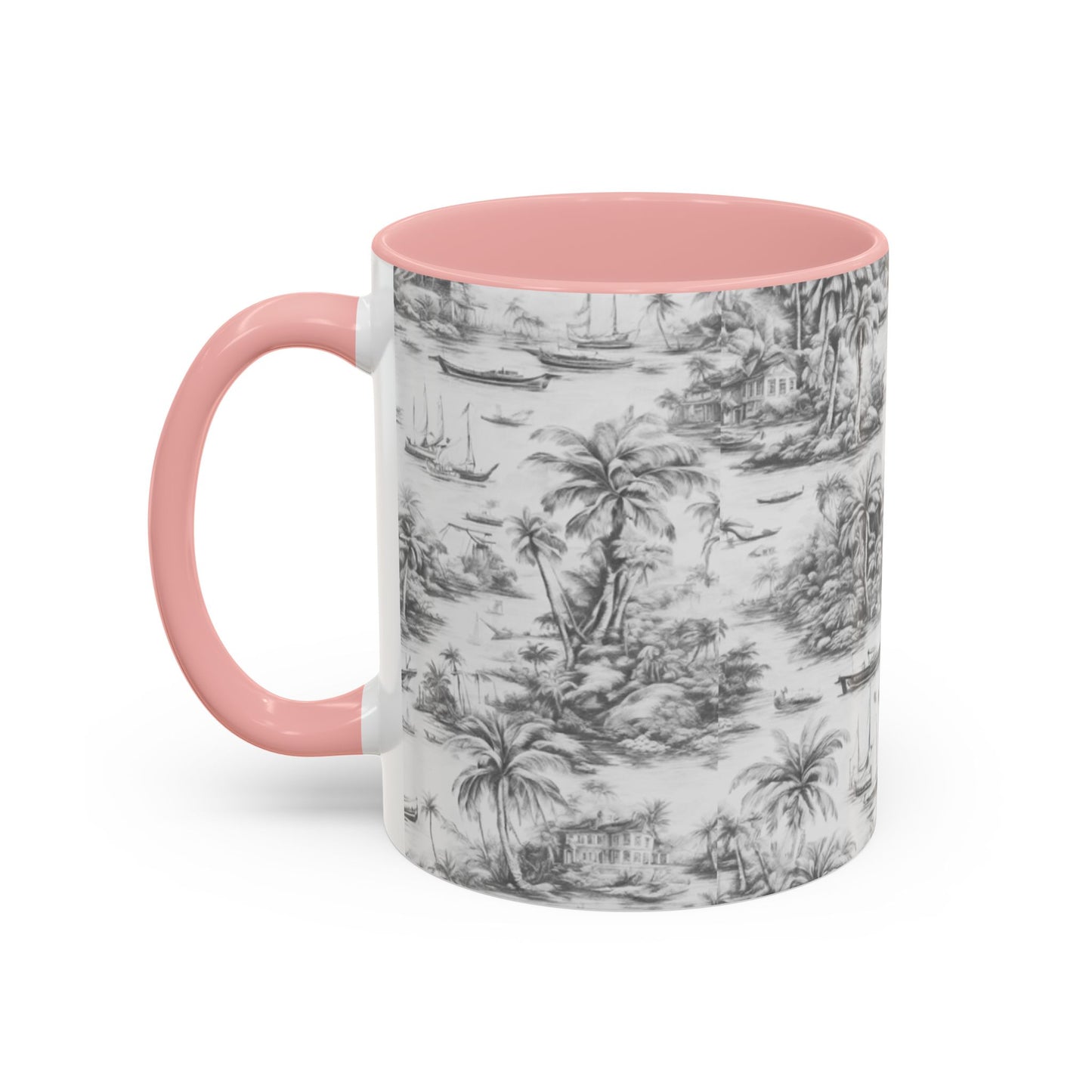 Accent Coffee Mug (11, 15oz), 8 Colors - Tropical Toile #1, soft black