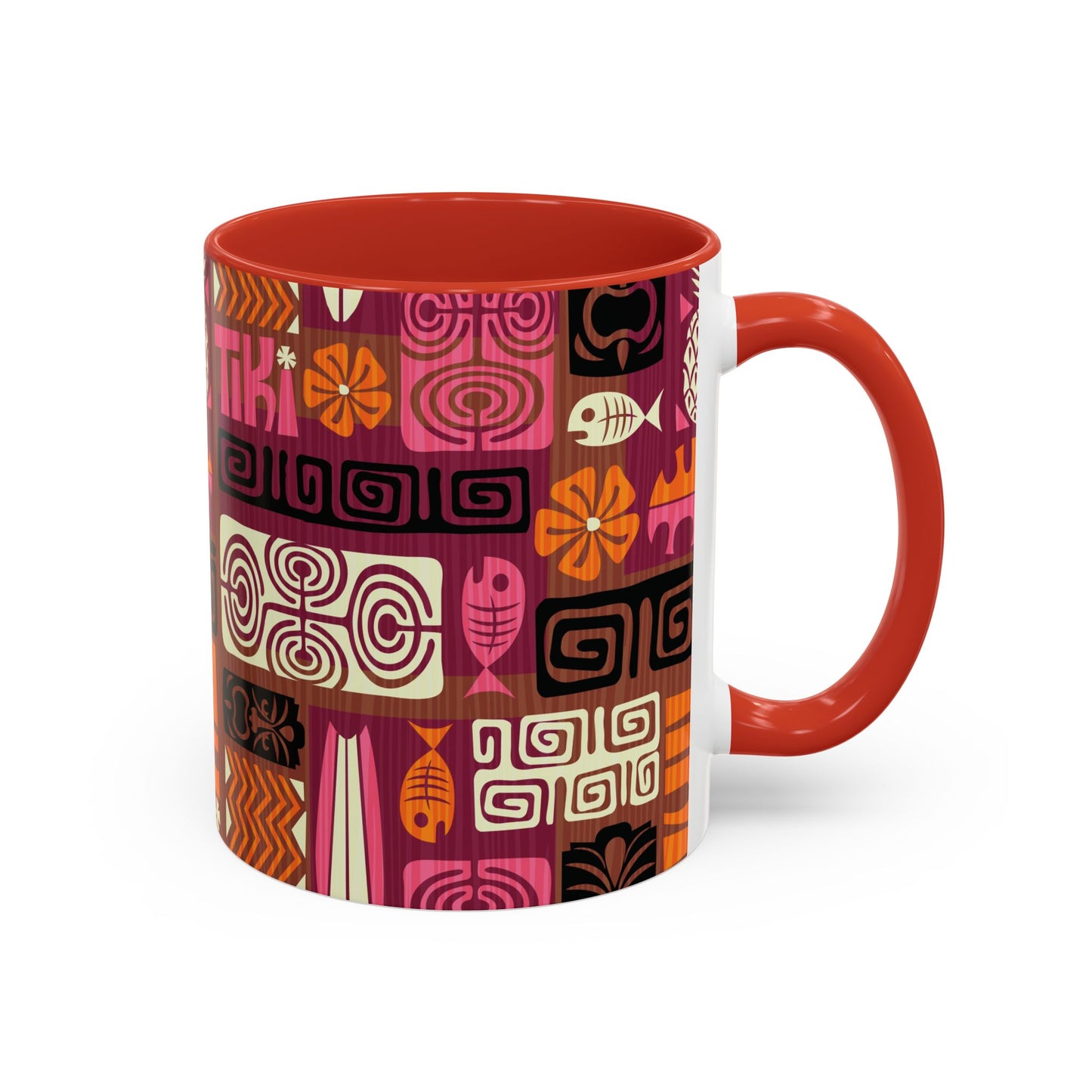 Accent Coffee Mug (11, 15oz), 8 Colors - Tiki Poster Pink/Orange