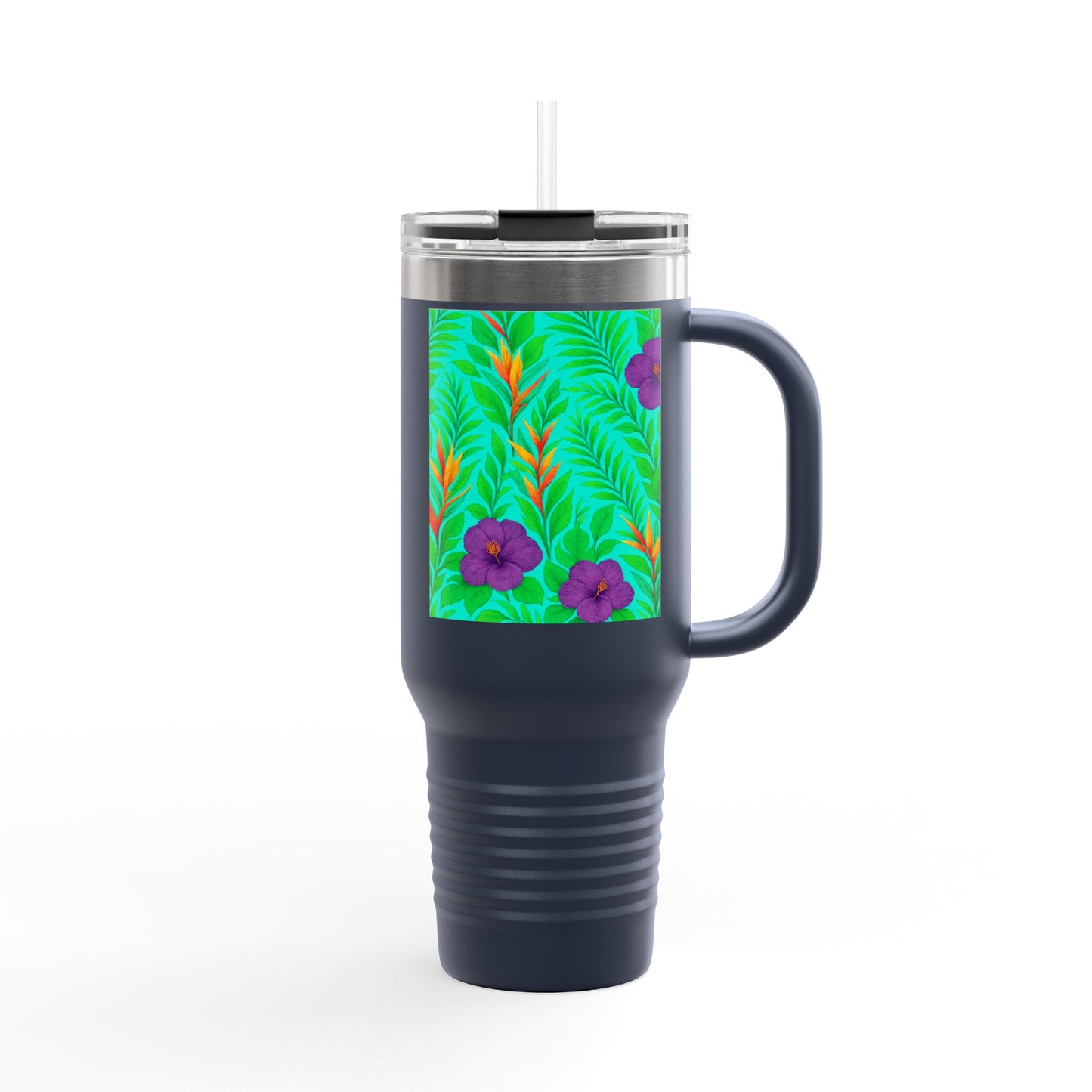 Midnight Flower Green Insulated Travel Mug - 40oz - Perfect for Outdoor Adventures