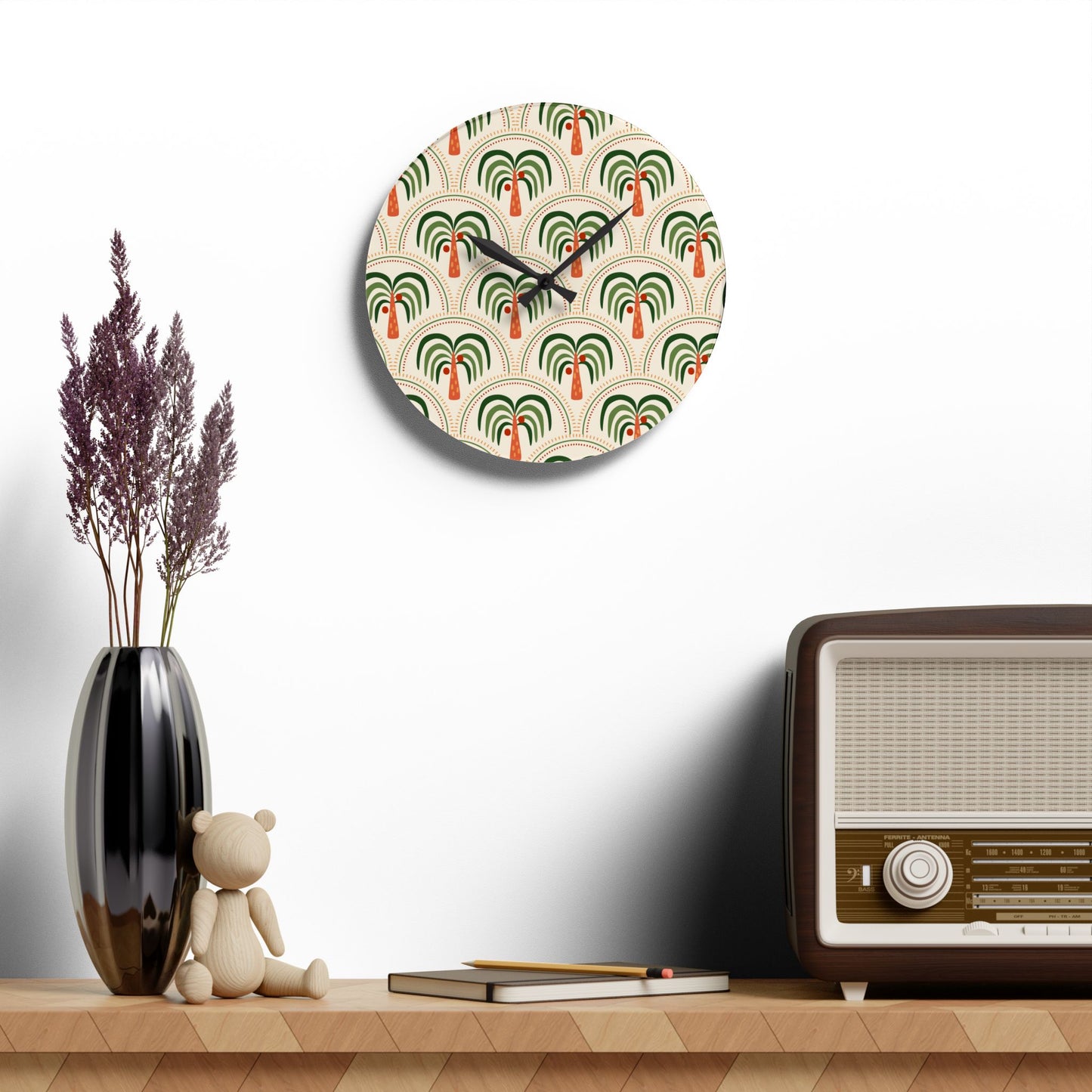 Acrylic Wall Clock, Exotic Stylized Palms