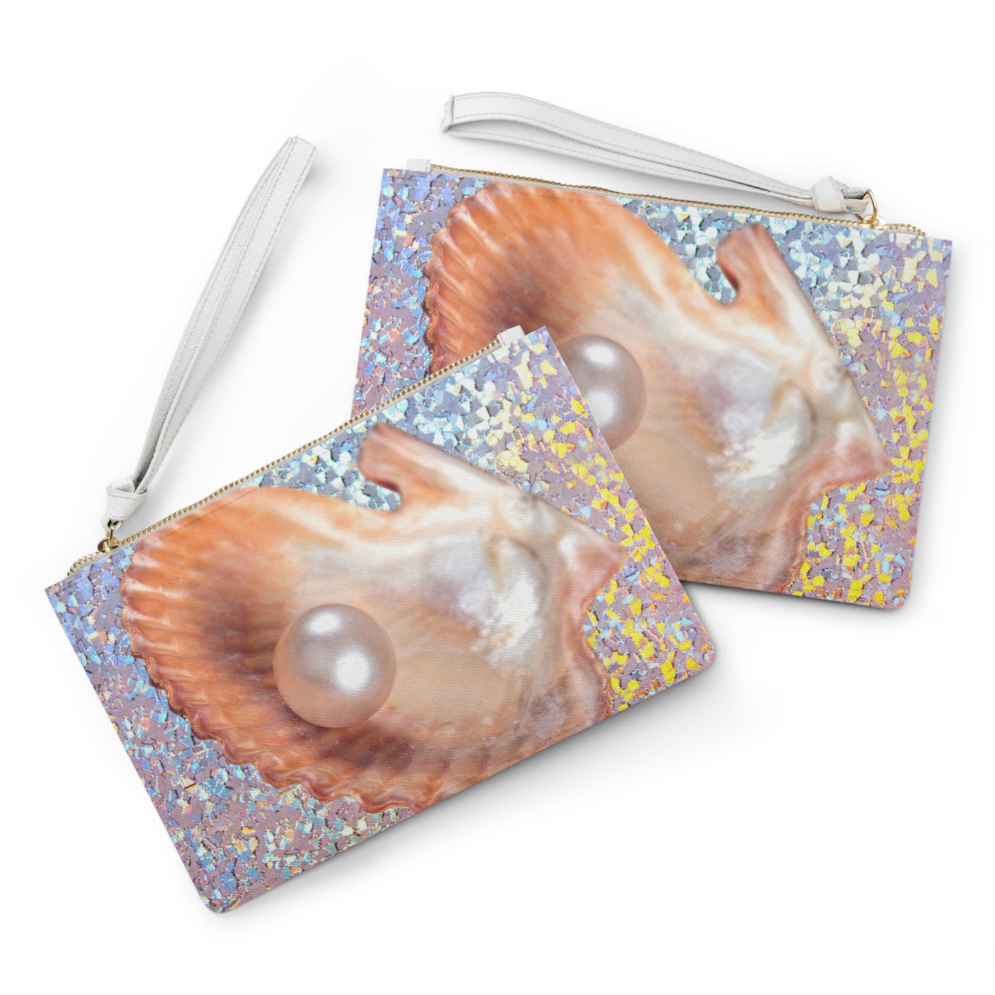 Tropical Faux Leather Clutch Bag - Perfect for Beach Adventures & Summer Vacations / Disco FW Peach Pearl Oyster