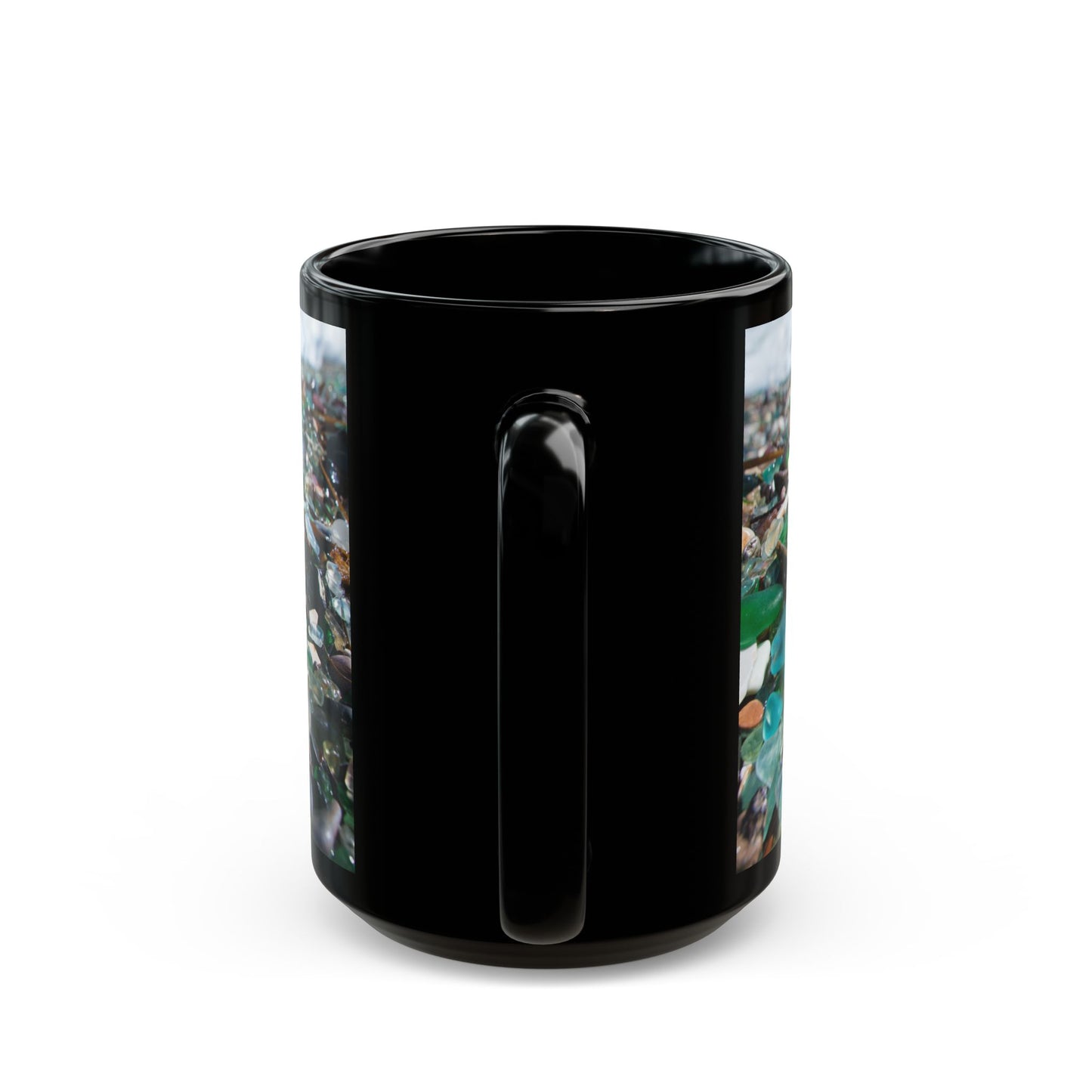 Beach Glass Along Shoreline Black Coffee Mug