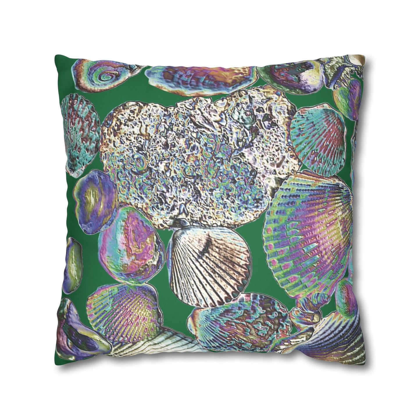 Faux Suede Square Pillowcase - Heatwave Seashell Collection, Dark Green