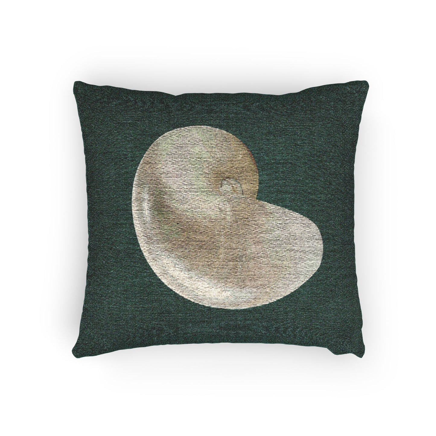 Woven Pillow, 17"W x 18"L - White Nautilus Shell, Green