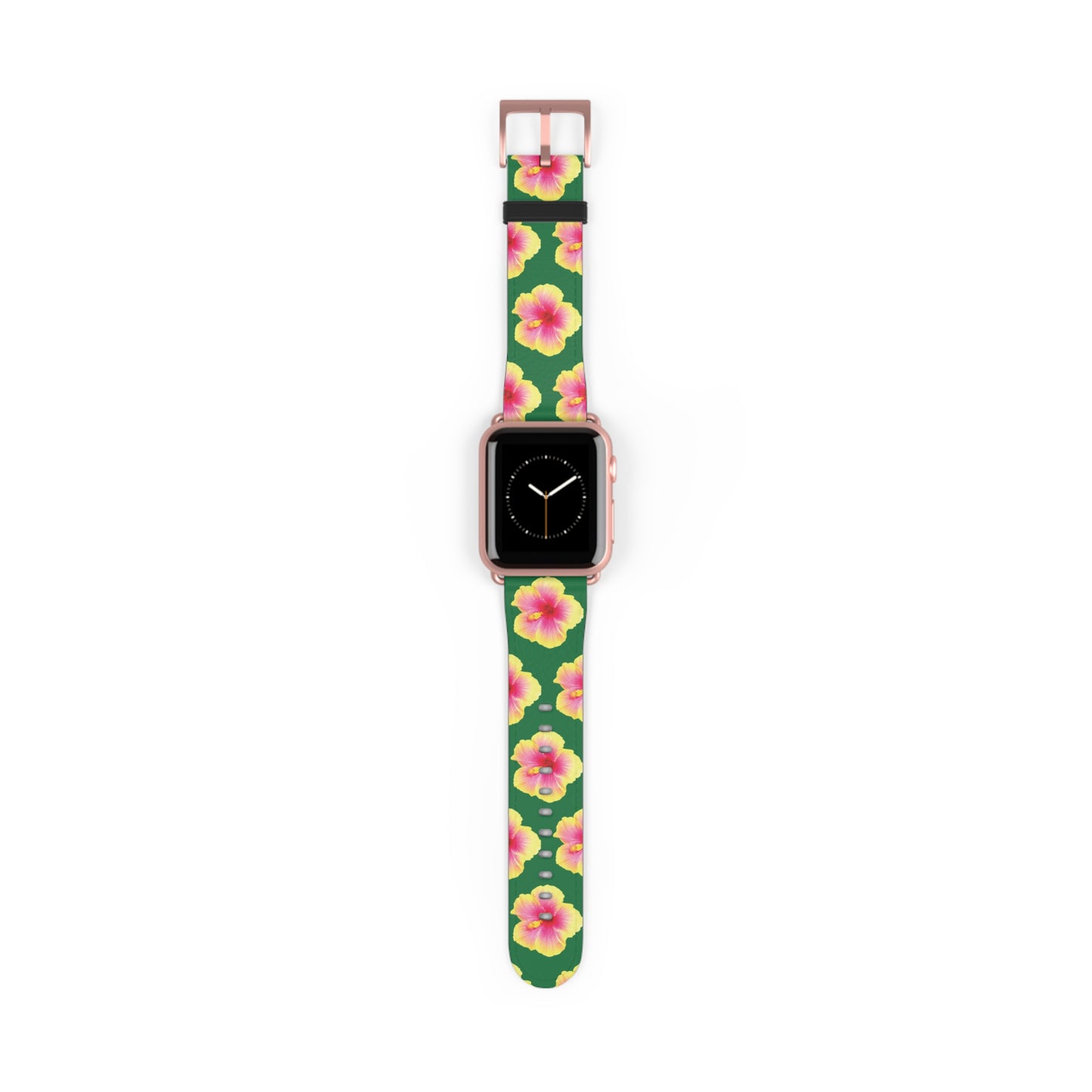 Apple Watch Band - REAL Yellow/Orange Hibiscus Flower, Dark Green