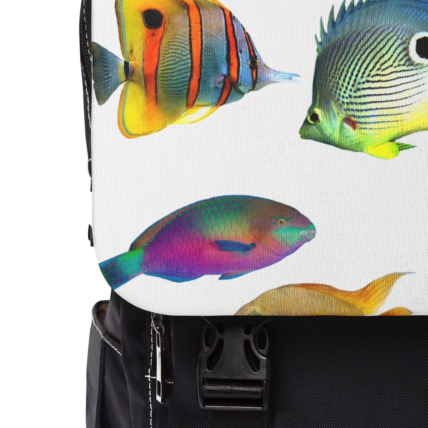 Tropical Casual Backpack - Perfect for Everyday Adventures / School of Fish, White