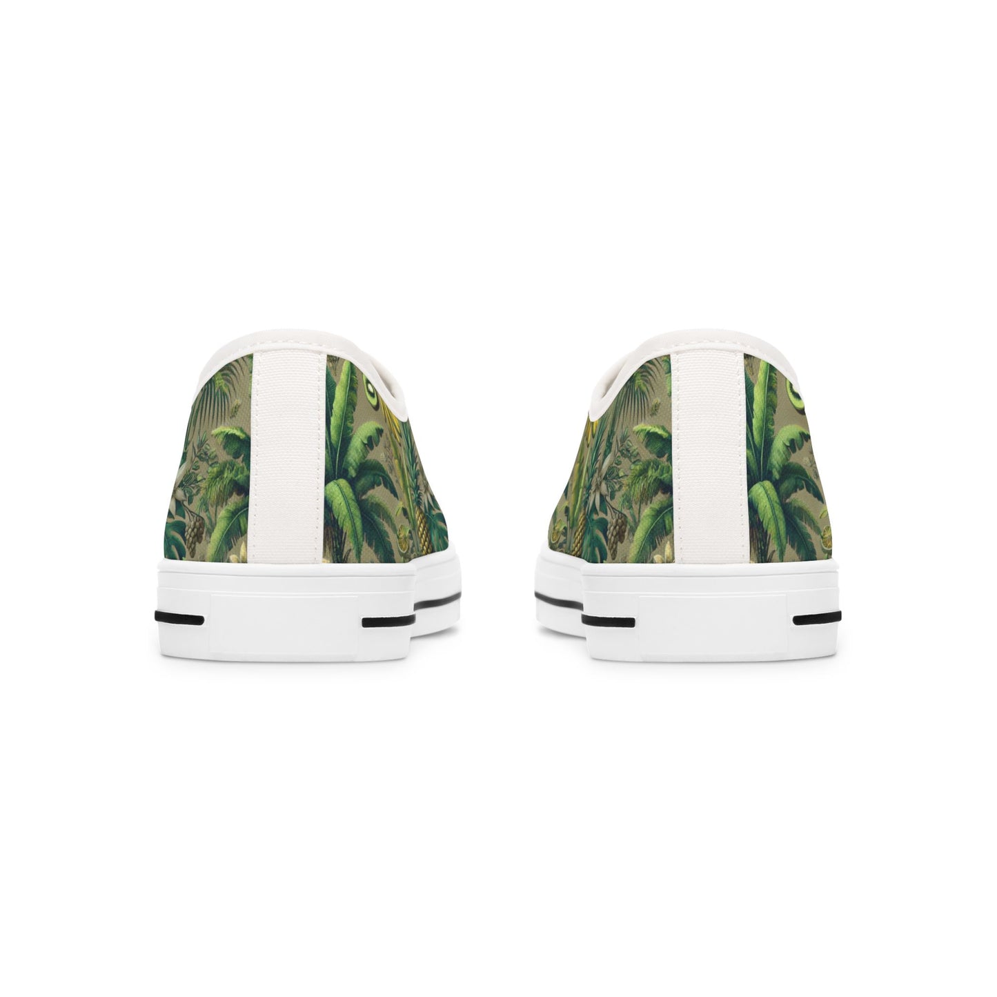 Stylish Women's Low Top Sneakers - Trendy Tropical Casual Footwear for Everyday Wear / Palms and Tropical Fruit/Taupe