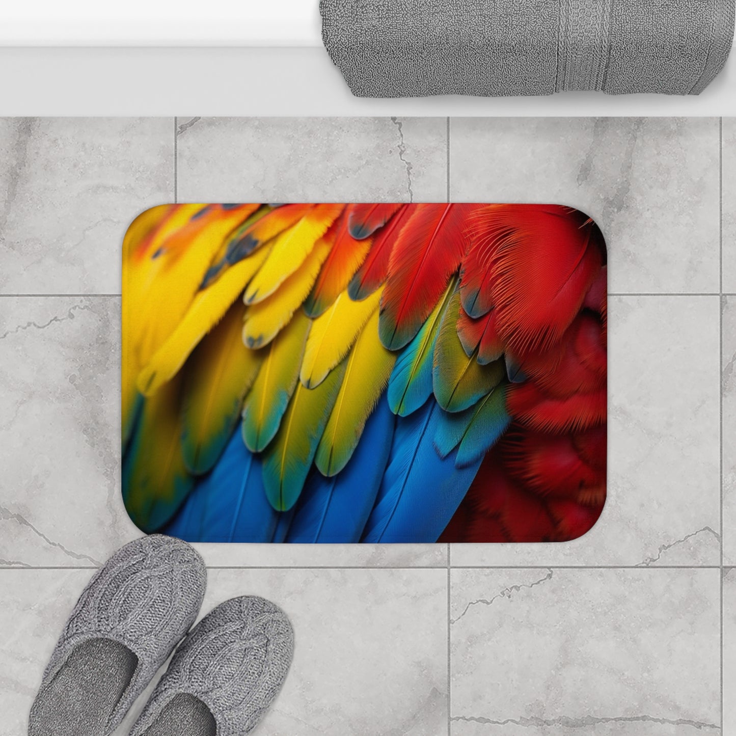 Macaw Feathers Bath Mat, 2 Sizes - Tropical Vibes for Home Decor