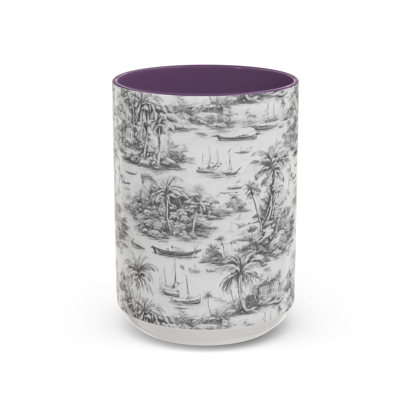 Accent Coffee Mug (11, 15oz), 8 Colors - Tropical Toile #1, soft black