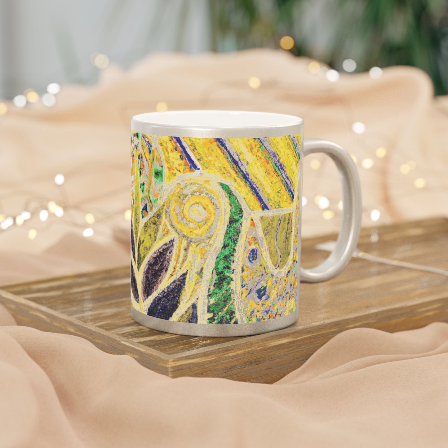 Tropical Metallic Mug, Gold or Silver - Amazon Whimsy, Yellow