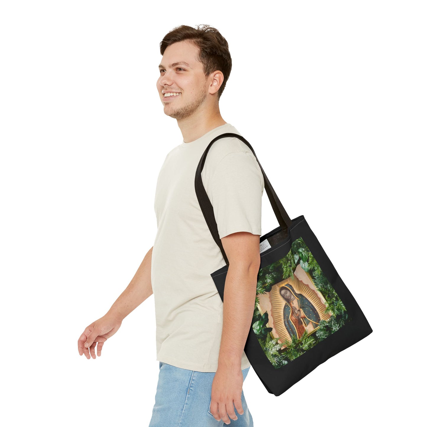 Religious Our Lady of Guadalupe Tropical Tote Bag/Black - 3 Sizes