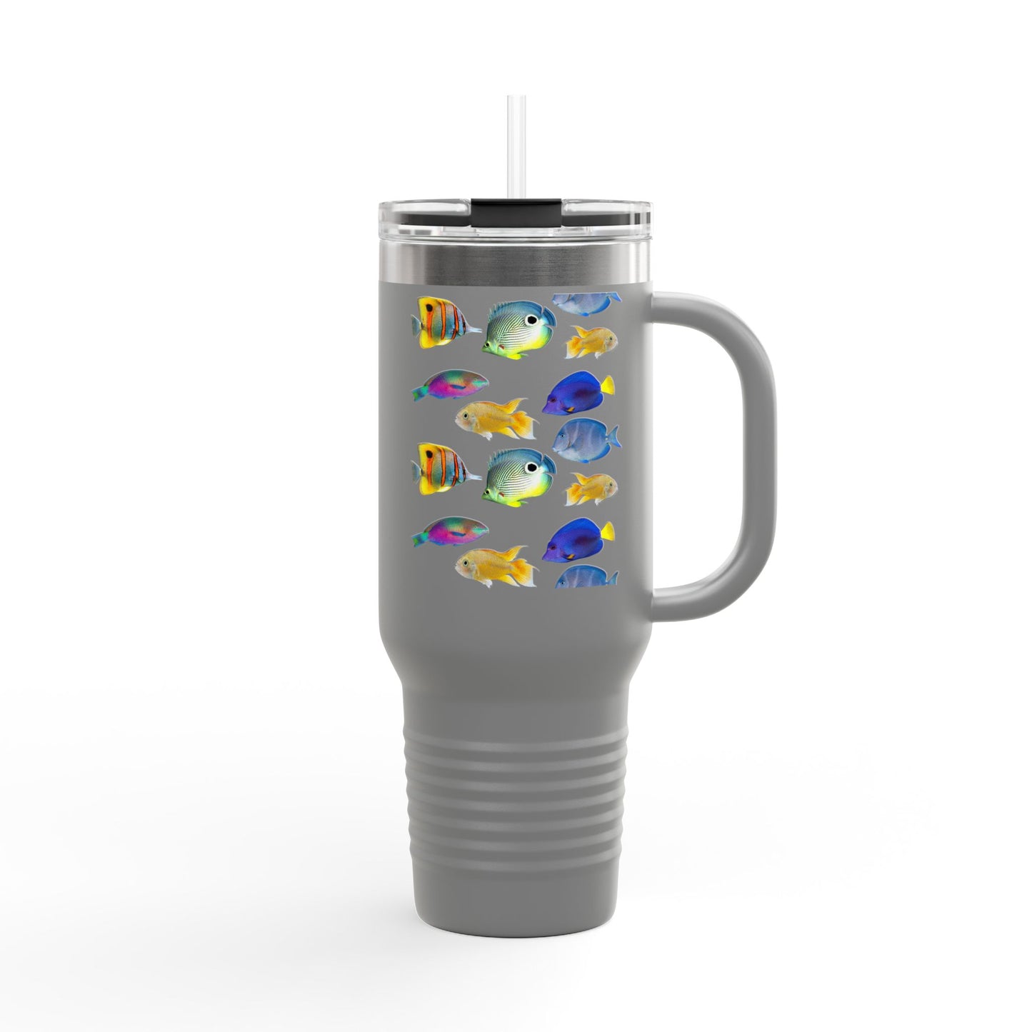 School of Fish/White Insulated Travel Mug - 40oz - Perfect for Outdoor Adventures