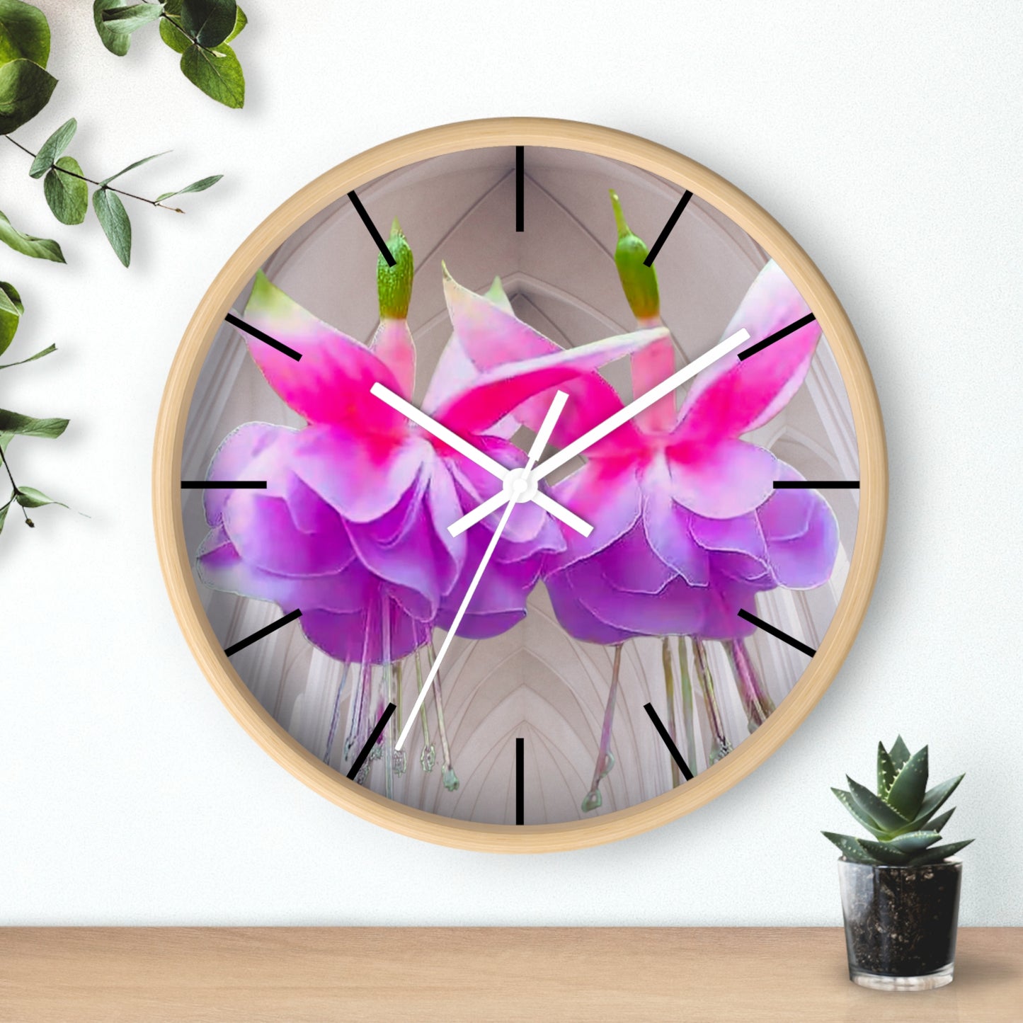 Wall Clock, Two Pink Fuchsias / Gothic, Hands/Base Variants