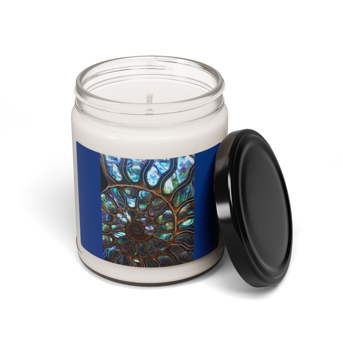 Scented Soy Candle, 9oz, Ammonite and Abalone, dark blue