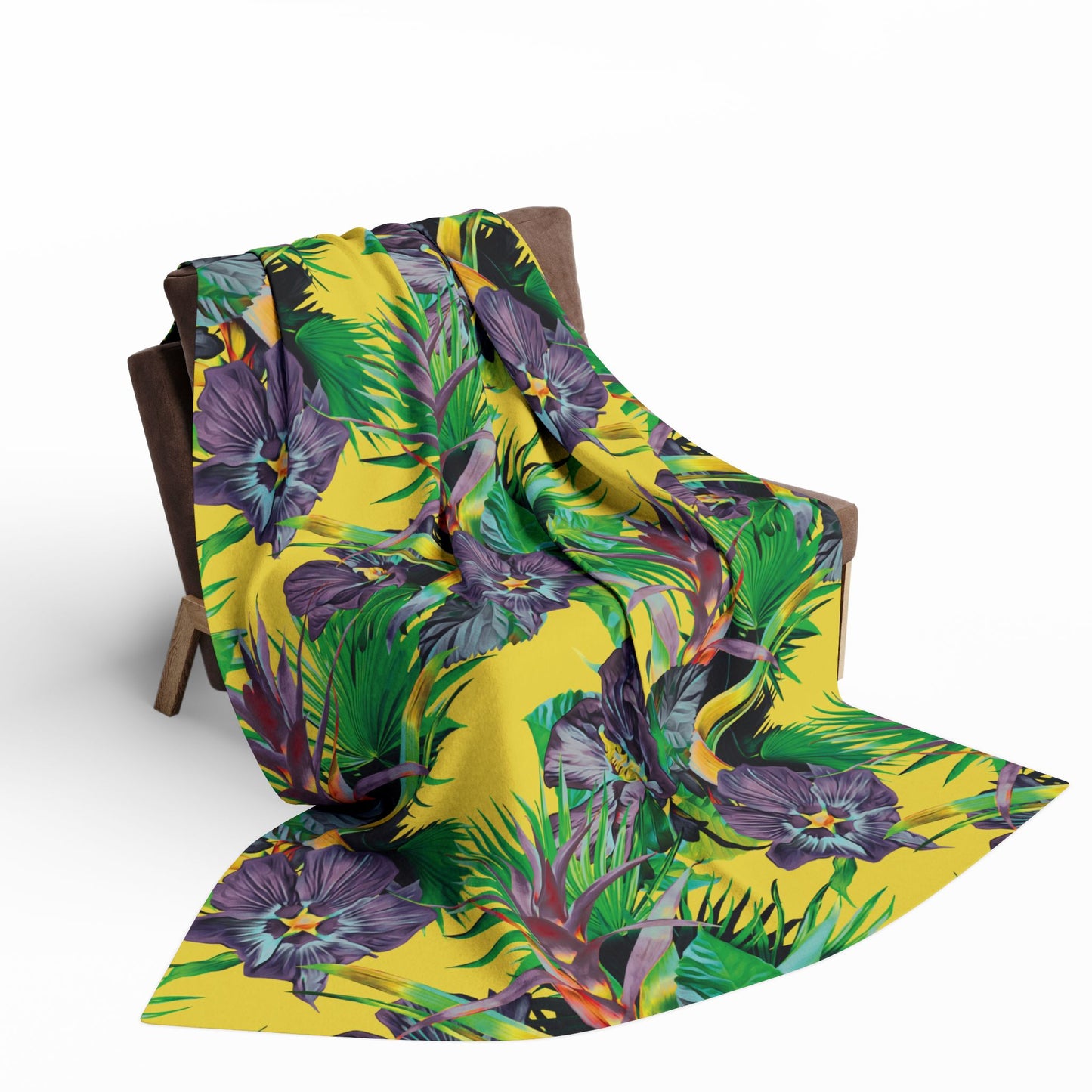 Yellow Plant Palooza Fleece Blanket - Colorful Tropical Botanical Design