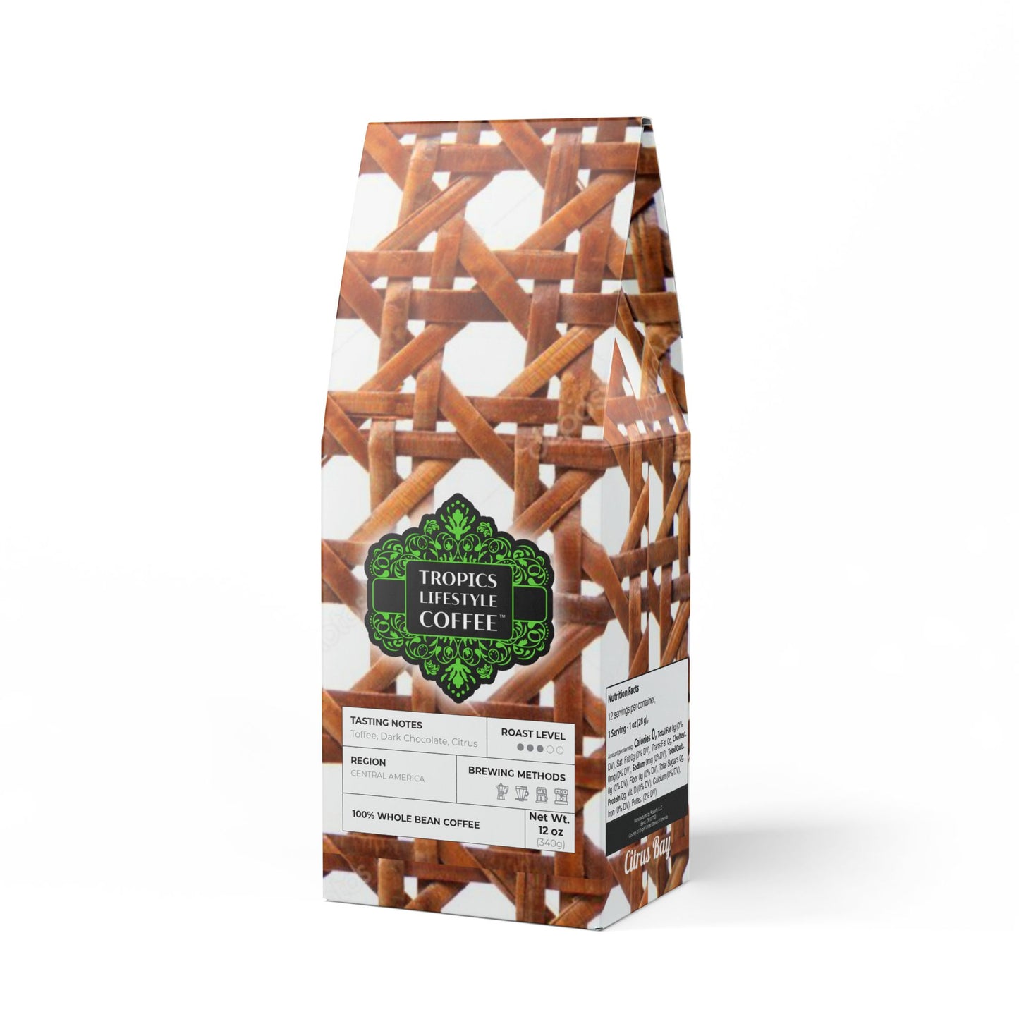 Citrus Bay Blend™ (Medium Roast) Specialty Grade Craft Coffee / Chair Wicker, Brown