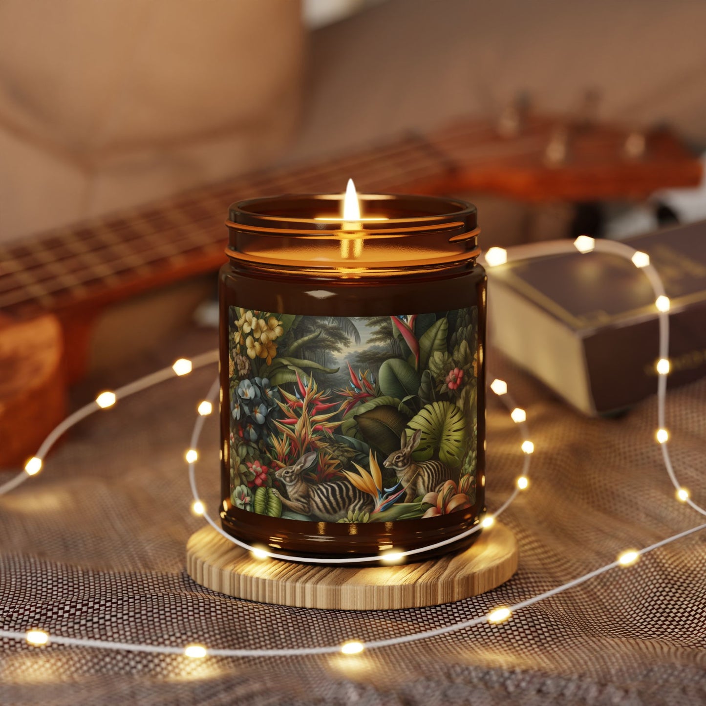 Soy Candle in Amber Jar - Multi-Size / Rainforest Rabbit Outing