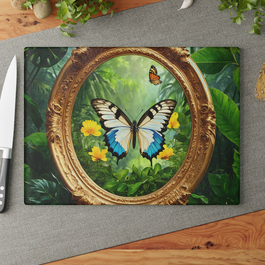 Glass Cutting Board, 2 sizes - Framed Swallowtail