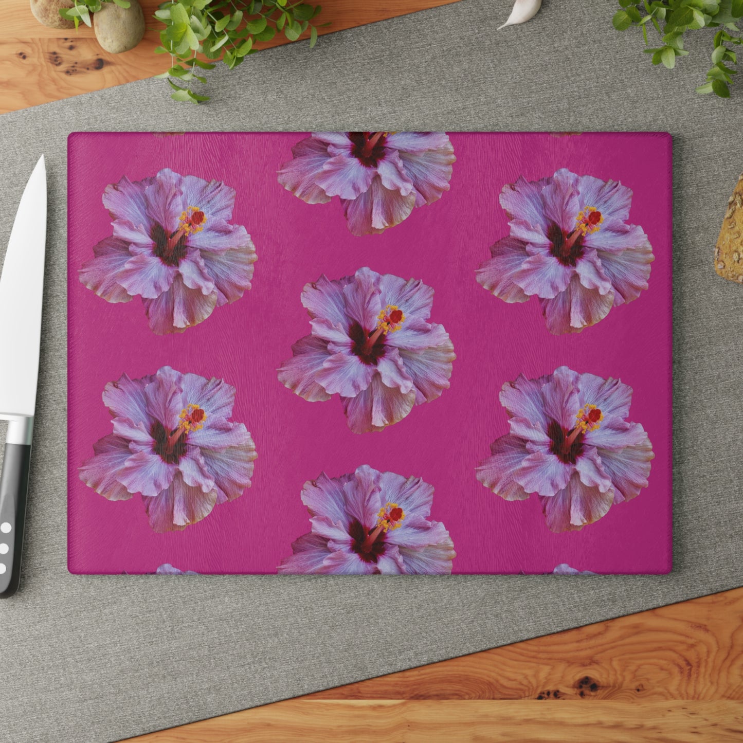 Glass Cutting Board, 2 sizes - Real Purple Hibiscus/Pink