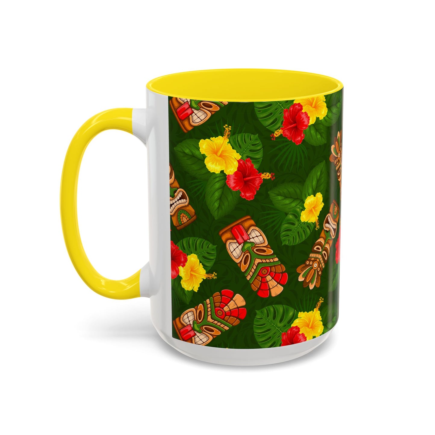 Accent Coffee Mug (11, 15oz), 8 Colors - Tiki Hibiscus Garden