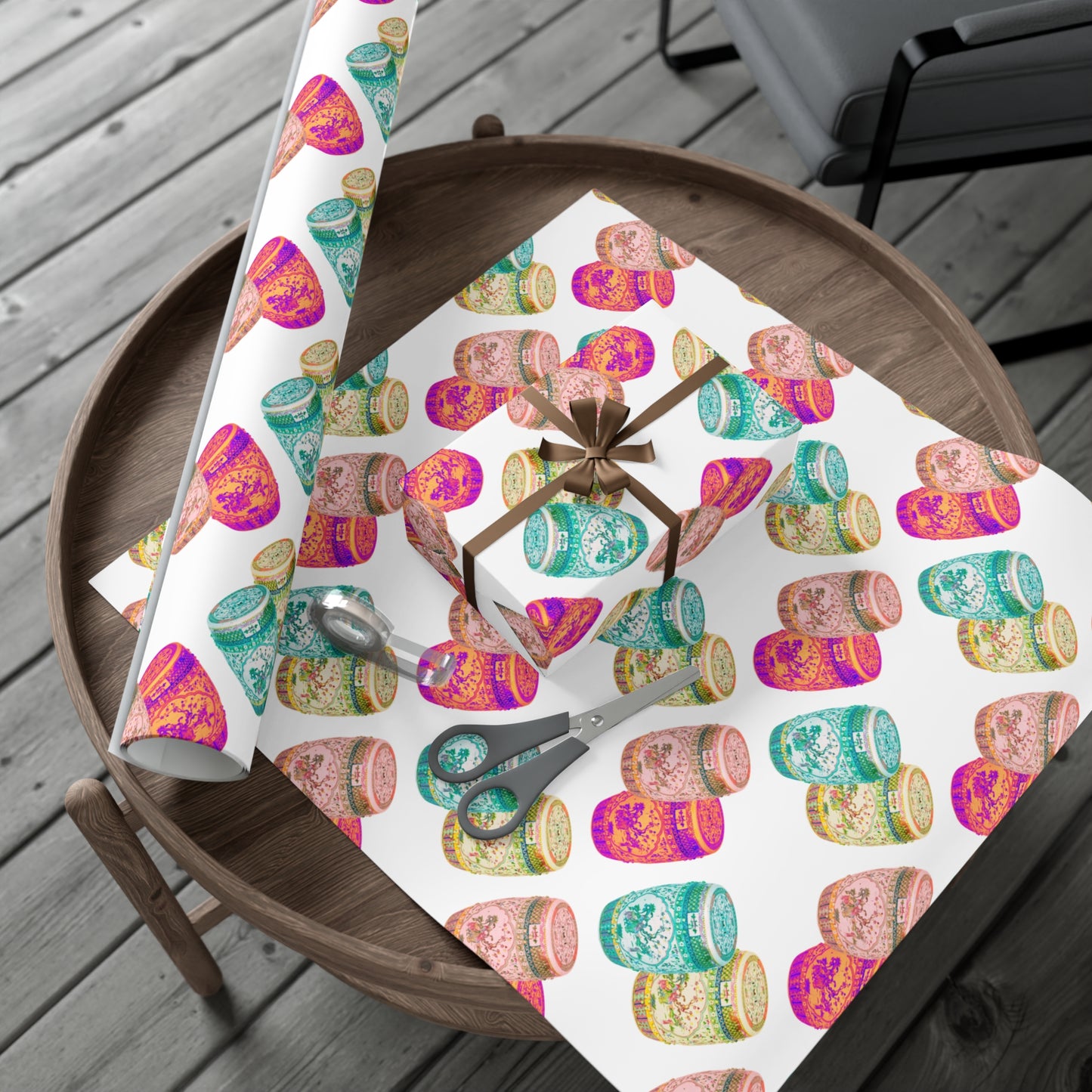 Wrapping Paper - Tropical Gift Wrap for All Occasions / 3 Sizes, 2 Finishes /Pop Art Porcelain Stools, White
