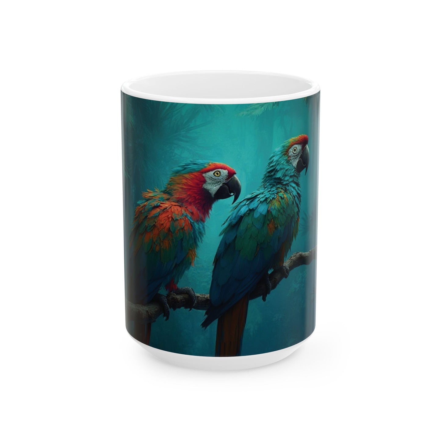 Ceramic White Mug - 11oz & 15oz, Parrot Friends