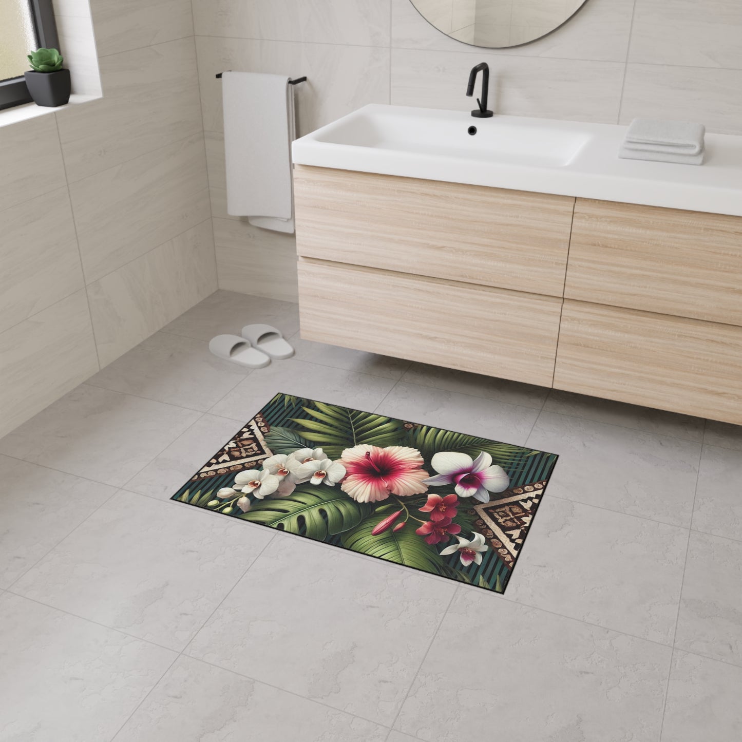 Heavy Duty Floor Mat, 5 Sizes – Tropical Area Rug for Home Décor / Tiki Orchids