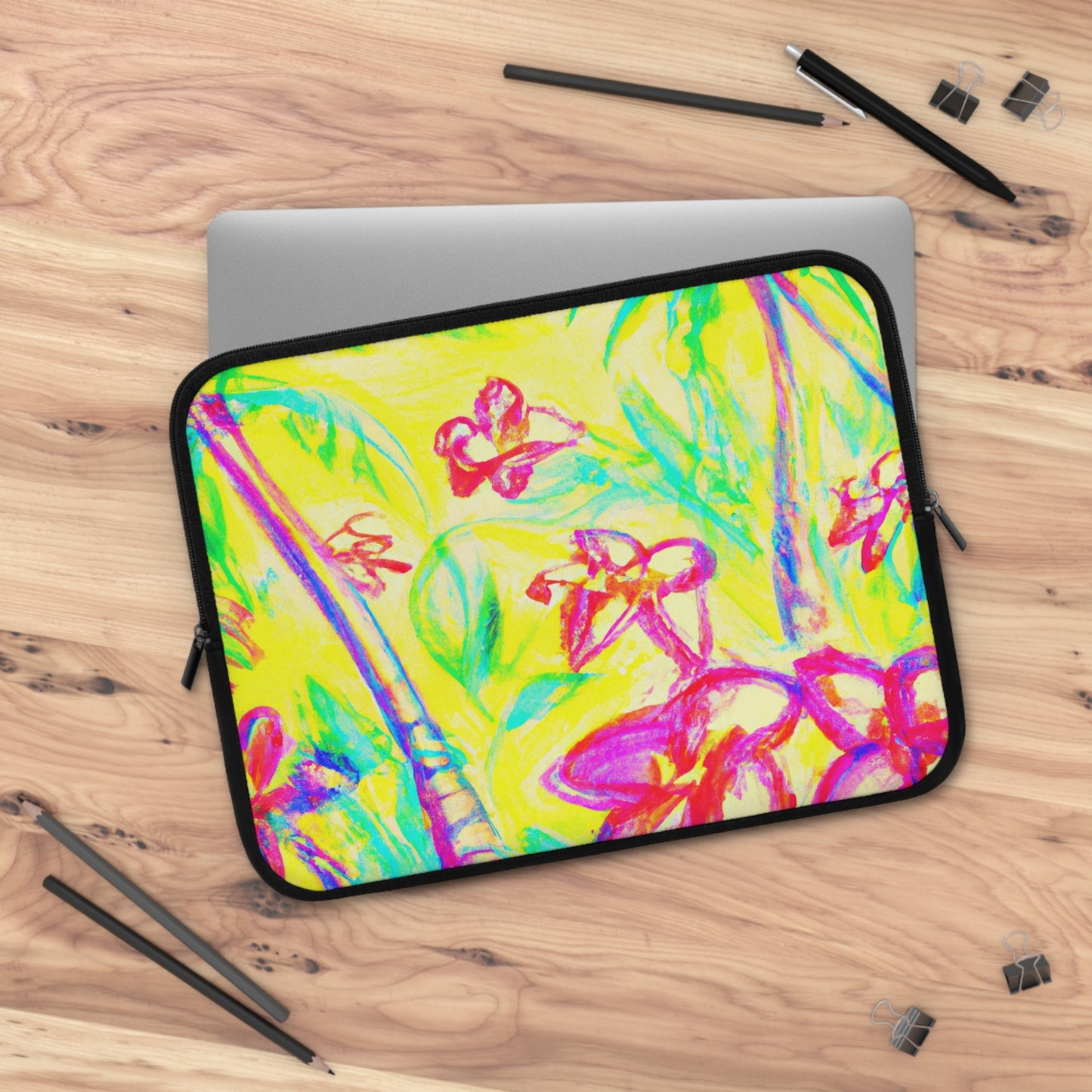 Tropical Laptop Sleeve, 5 Sizes - Perfect for Beach Lovers & Students / Tropical Doodles, Yellow