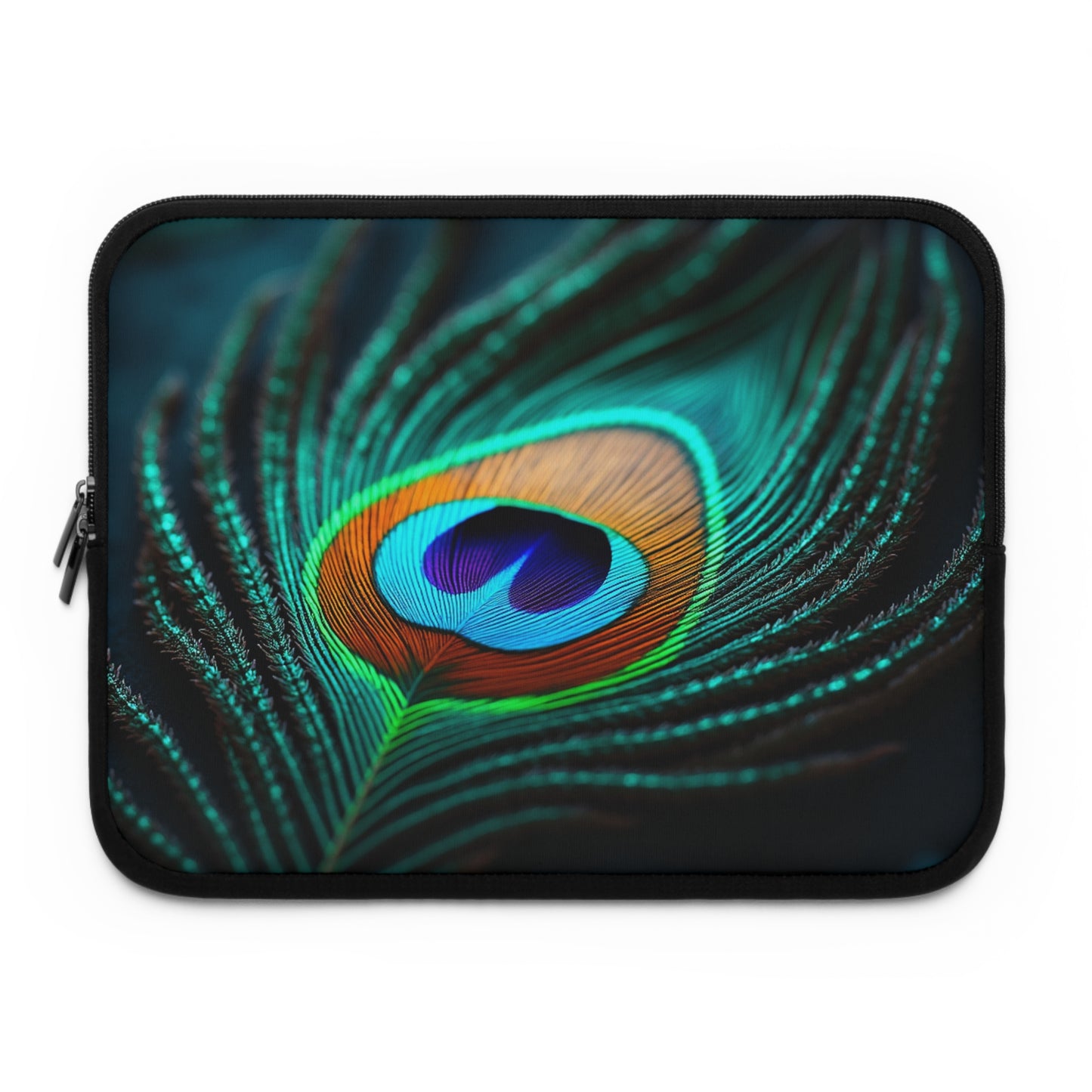 Tropical Laptop Sleeve, 5 Sizes - Perfect for Rainforest Lovers & Students / Peacock Eye Feather, Turquoise