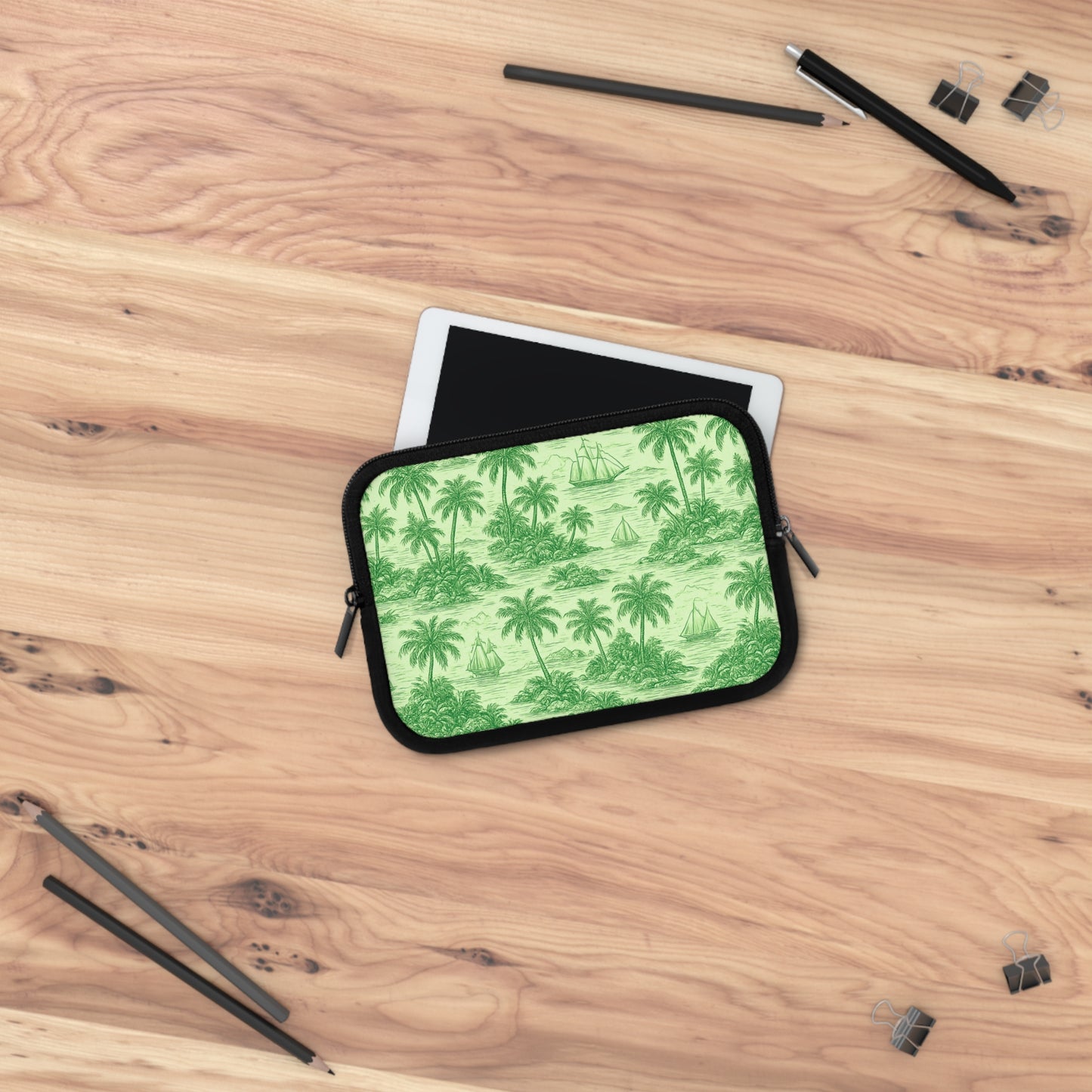 Tropical Laptop Sleeve, 5 Sizes - Perfect for Beach Lovers & Students / Faraway Toile, Green