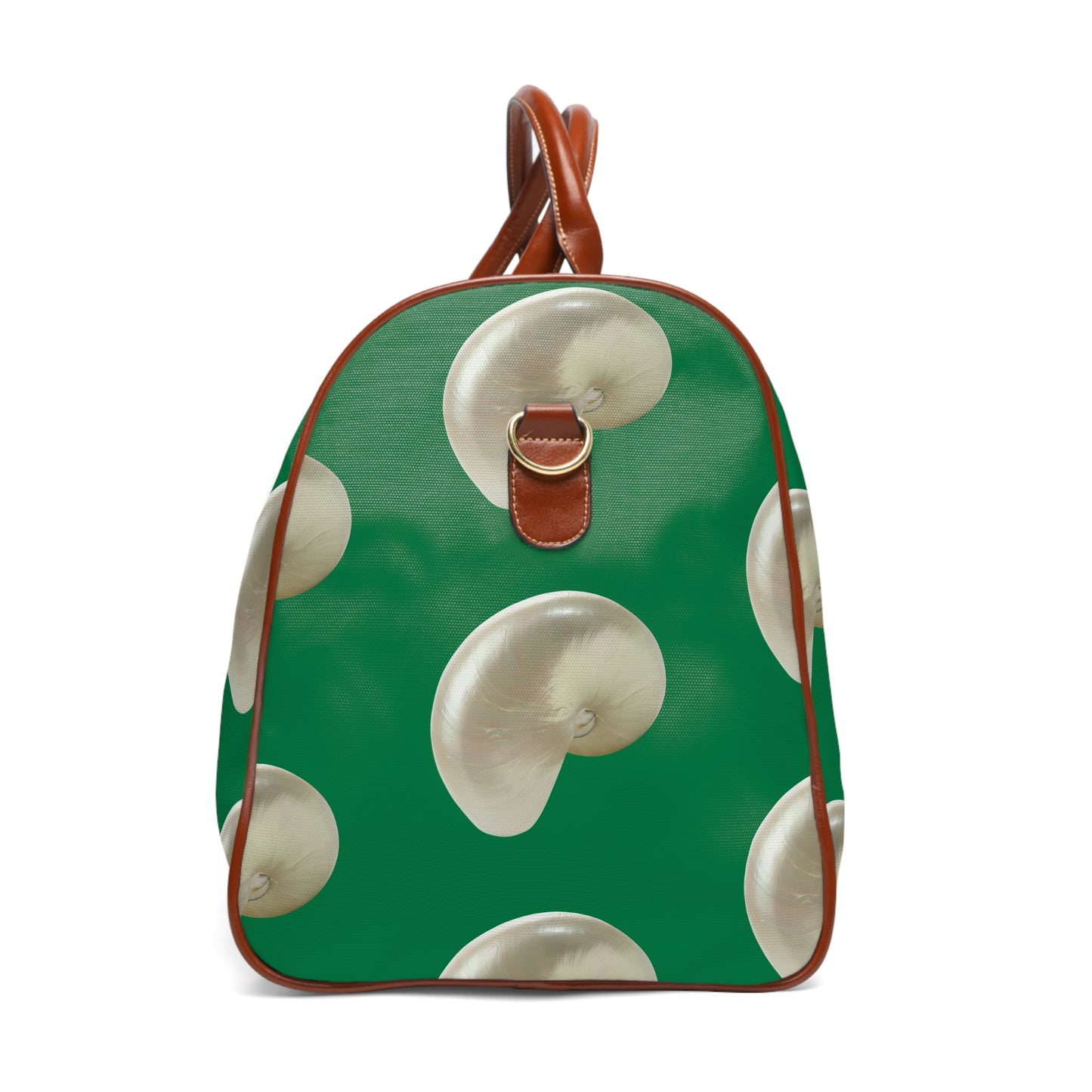 Tropical Waterproof Travel Bag - Perfect for Beach Getaways / Real White Nautilus Shells, Dark Green