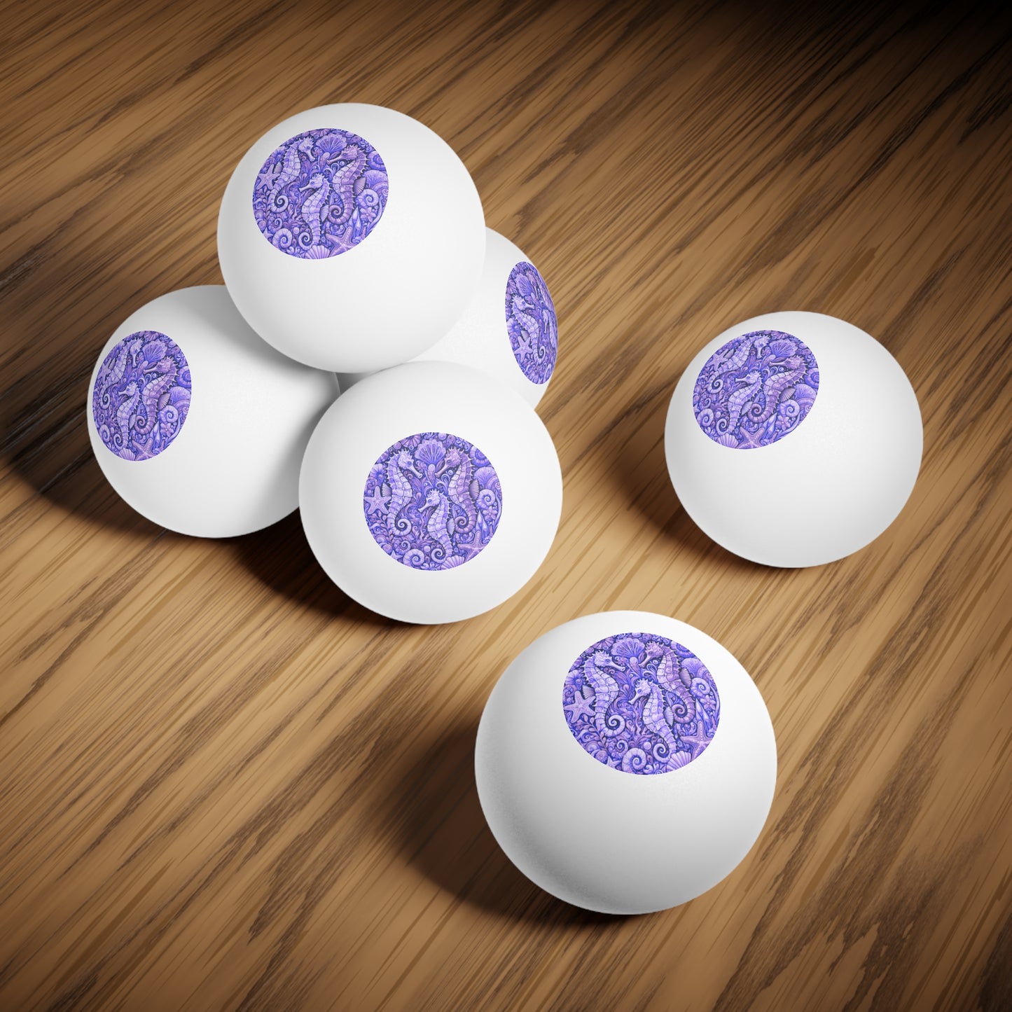 Tropical Paradise Ping Pong Balls - 6 Pack with Seahorse Trio/Amethyst