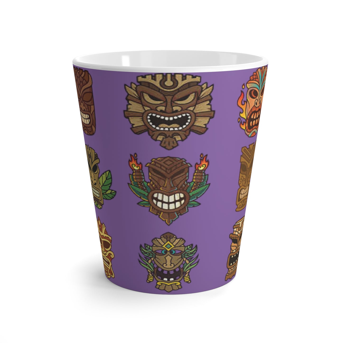 Latte White Mug - Tiny Tiki Dudes, Lt. Purple