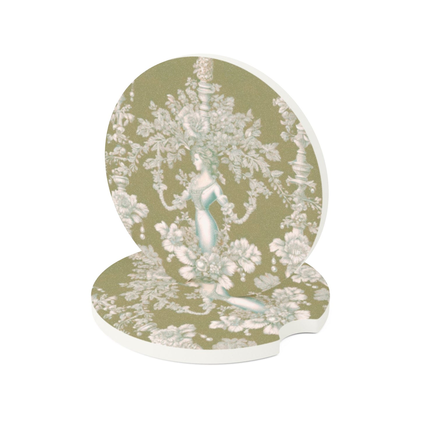 Soapstone Car Coaster - Pearl Lady Toile, highborn green