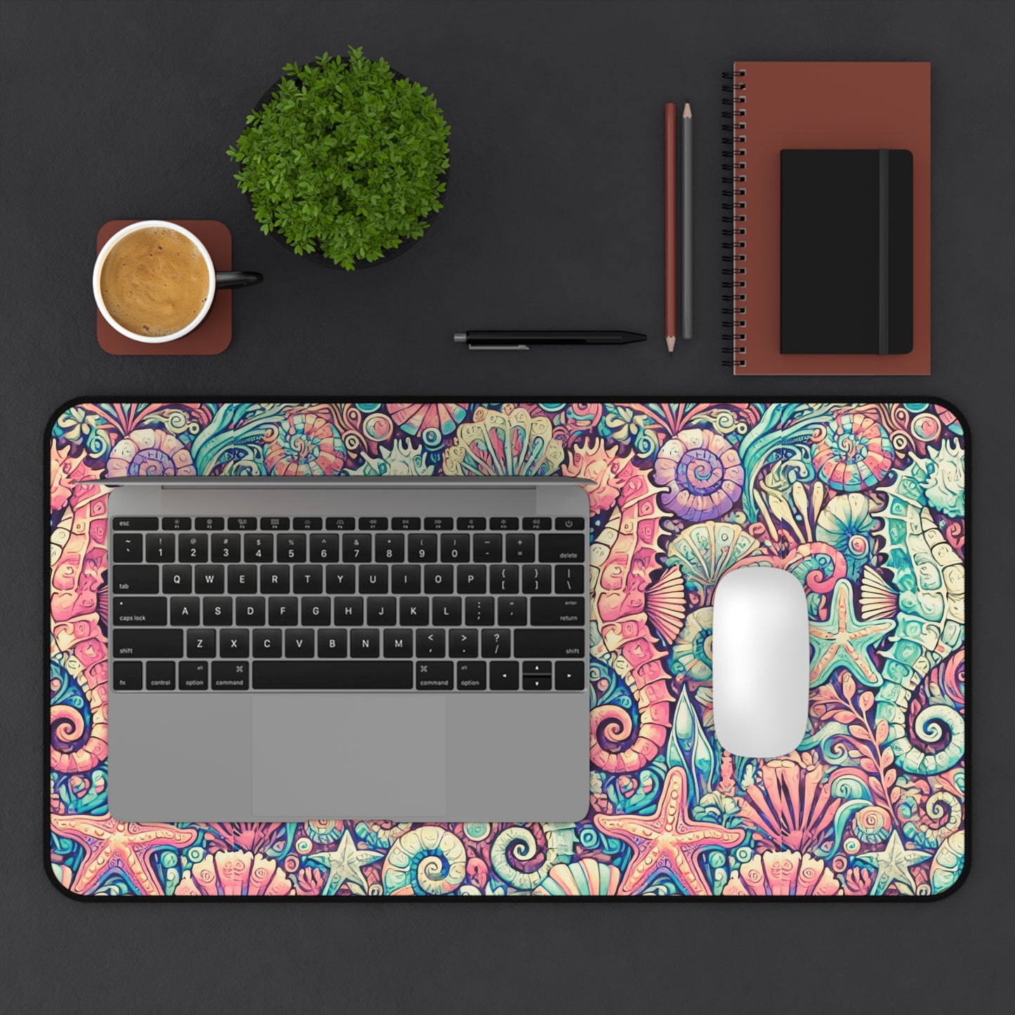 Tropical Mouse Pad/Desk Mat, 3 Sizes - Perfect for Home Office / Seahorses, Retro