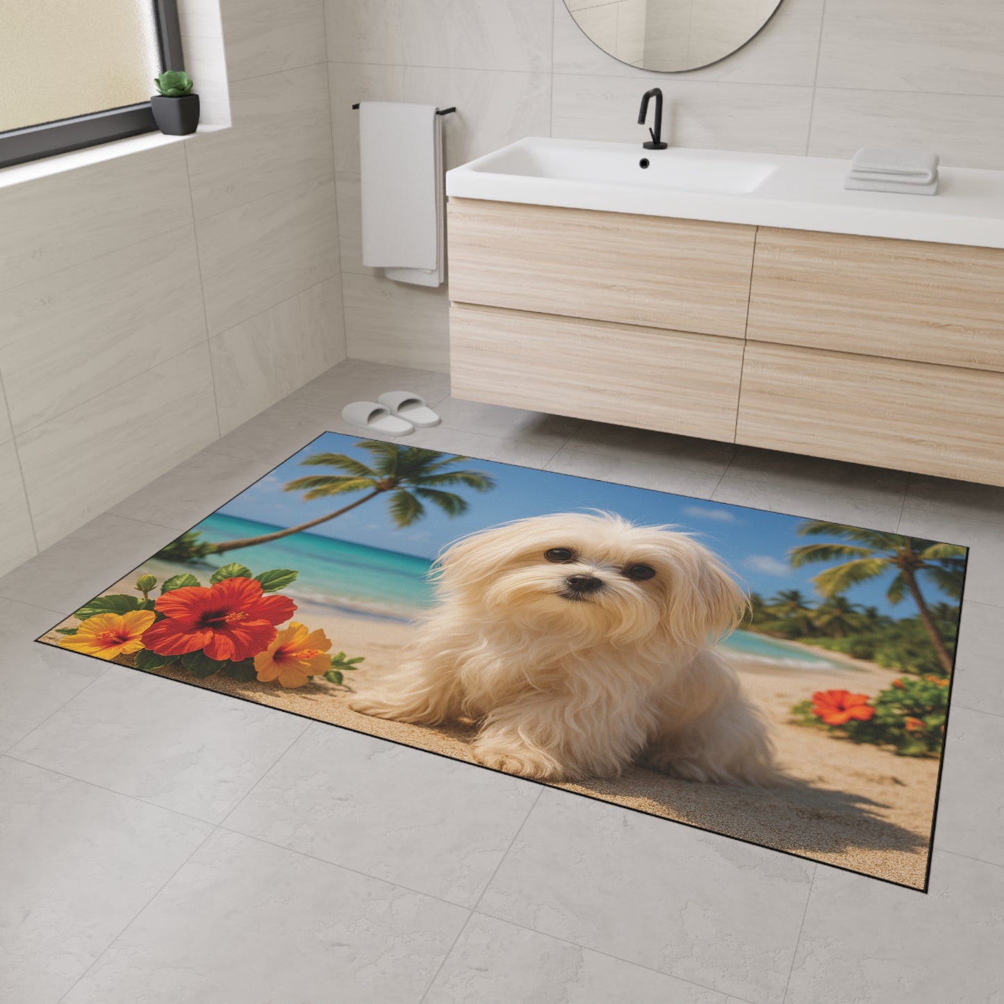 Heavy Duty Floor Mat, 5 Sizes – Tropical Area Rug for Home Décor / Puppy Ariel