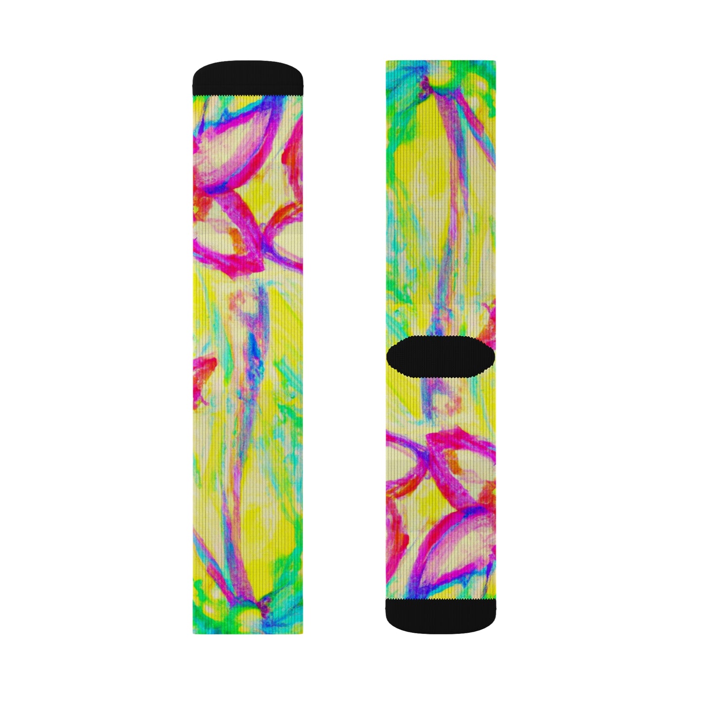 Yellow Tropical Doodles Sublimation Fleece-Lined Socks - Colorful Palm Tree/Flower Design