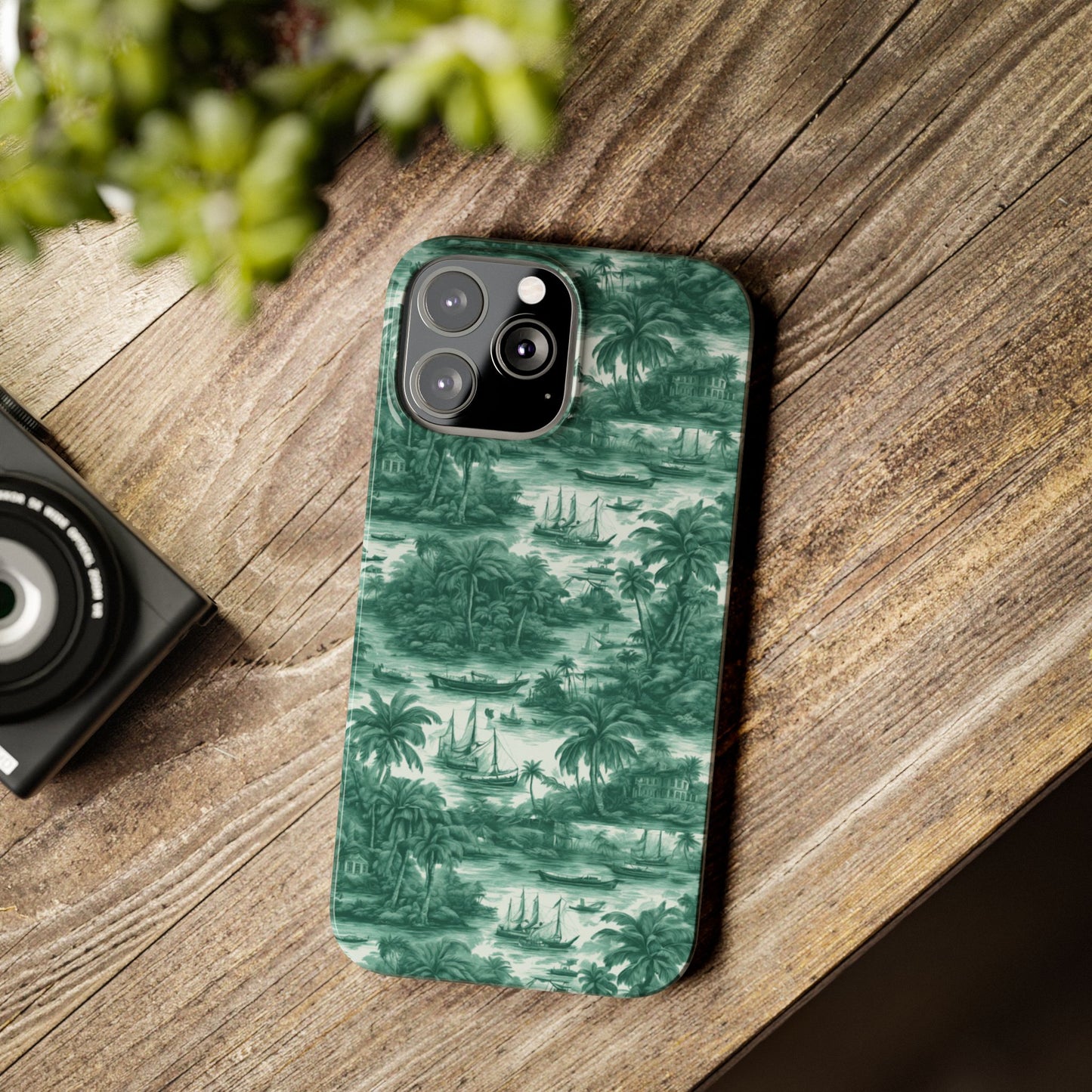 Slim Phone Cases - Tropical Toile #1, evergreen