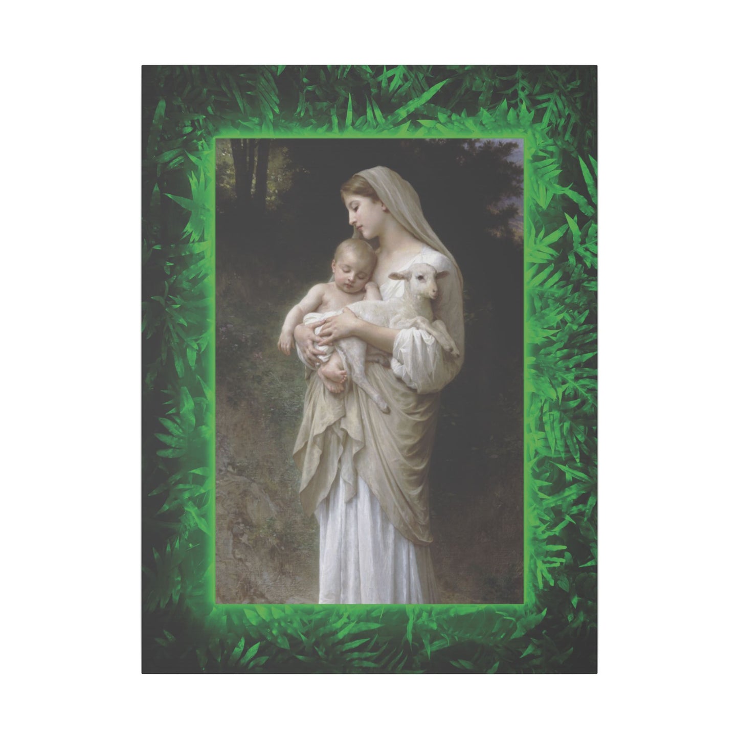 "Tropical Glow Innocence" Religious Canvas Artwork - Stretched Canvas Print / Virgin Mary & Jesus